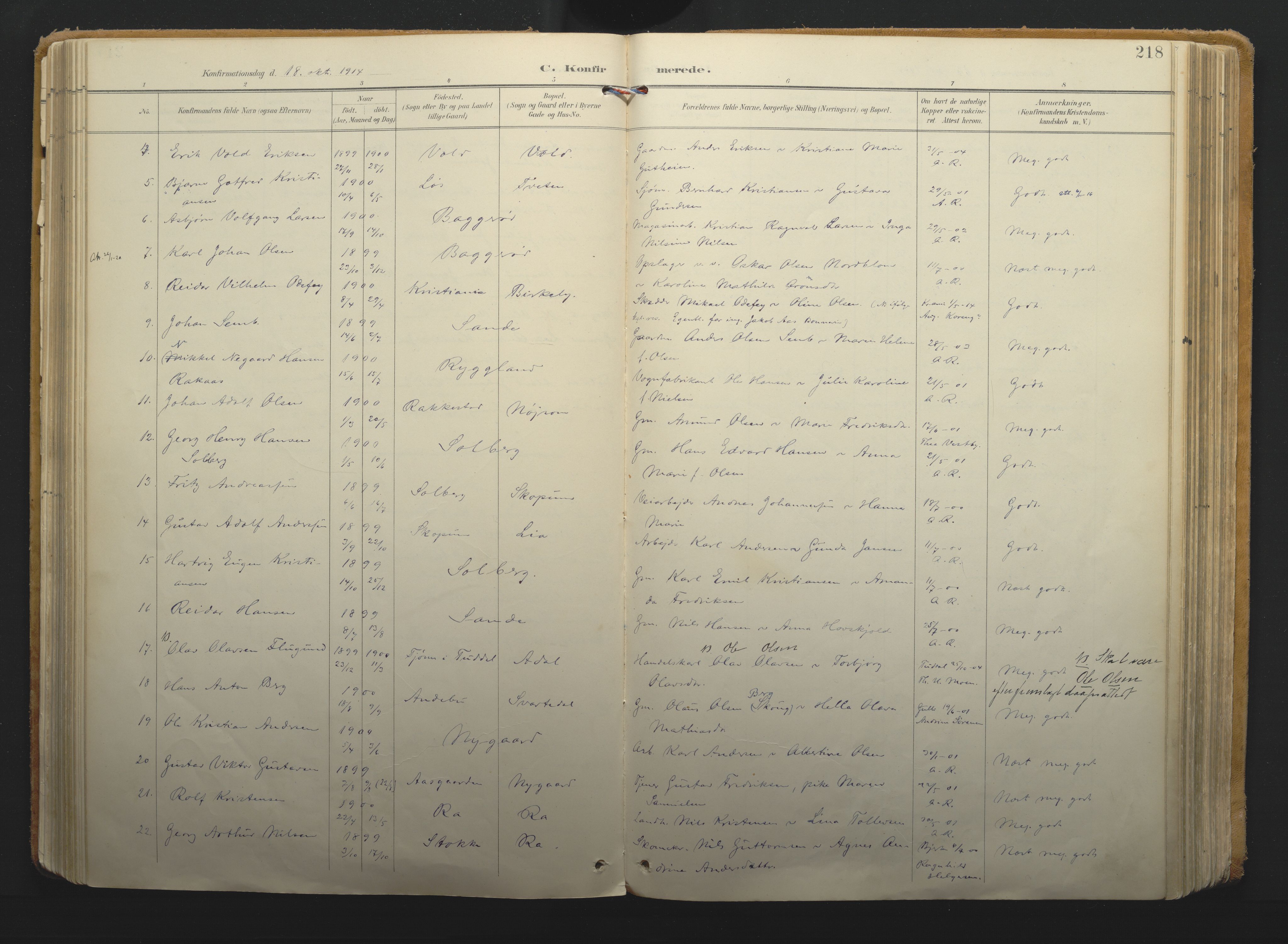 Borre kirkebøker, AV/SAKO-A-338/F/Fa/L0011: Parish register (official) no. I 11, 1897-1921, p. 218