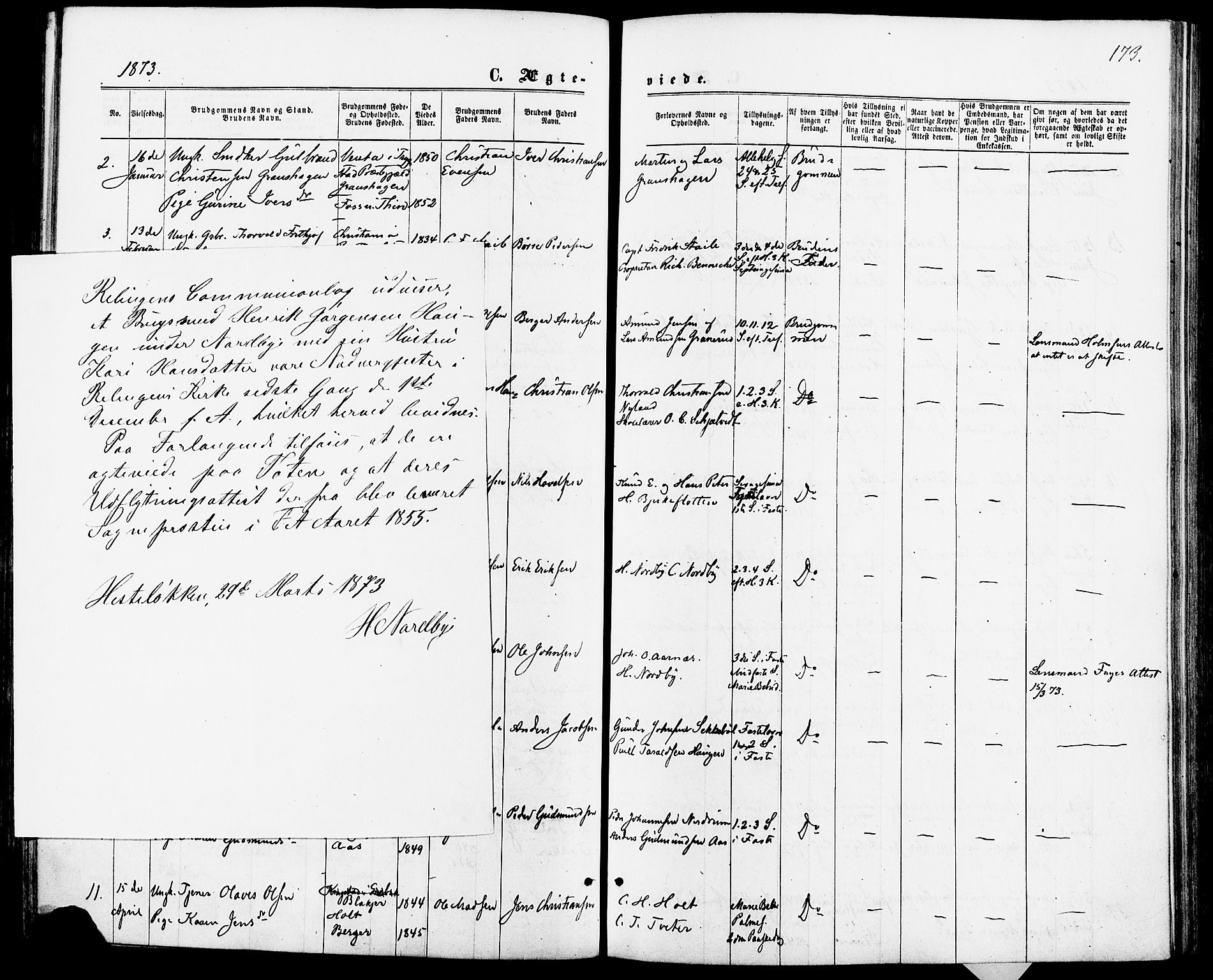 Fet prestekontor Kirkebøker, AV/SAO-A-10370a/F/Fa/L0013: Parish register (official) no. I 13, 1867-1877, p. 173