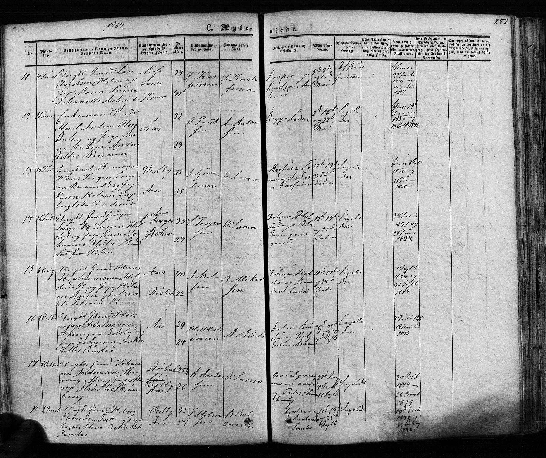 Ås prestekontor Kirkebøker, AV/SAO-A-10894/F/Fa/L0007: Parish register (official) no. I 7, 1854-1870, p. 252