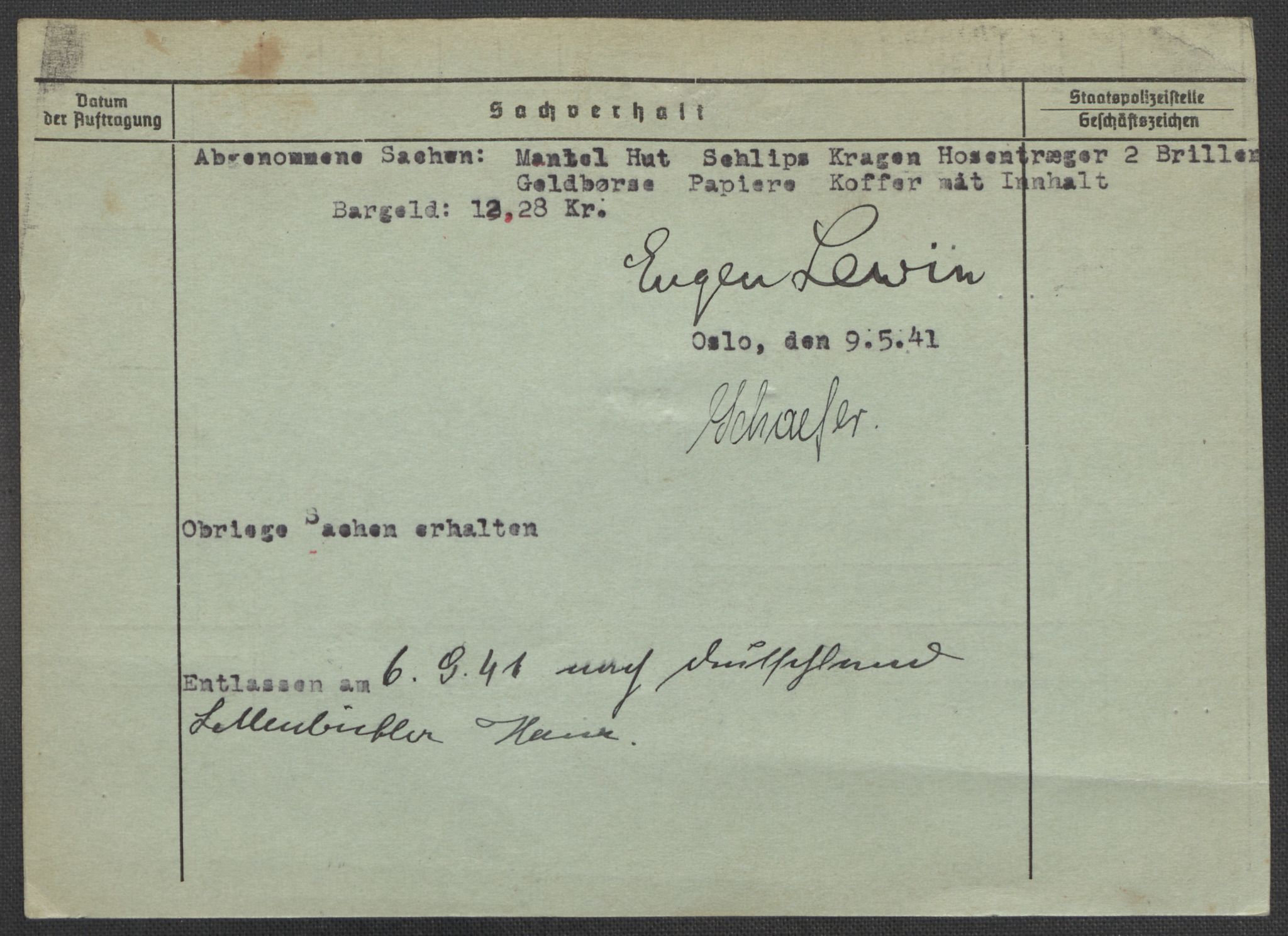 Befehlshaber der Sicherheitspolizei und des SD, AV/RA-RAFA-5969/E/Ea/Eaa/L0006: Register over norske fanger i Møllergata 19: Kj-Lund, 1940-1945, p. 1022