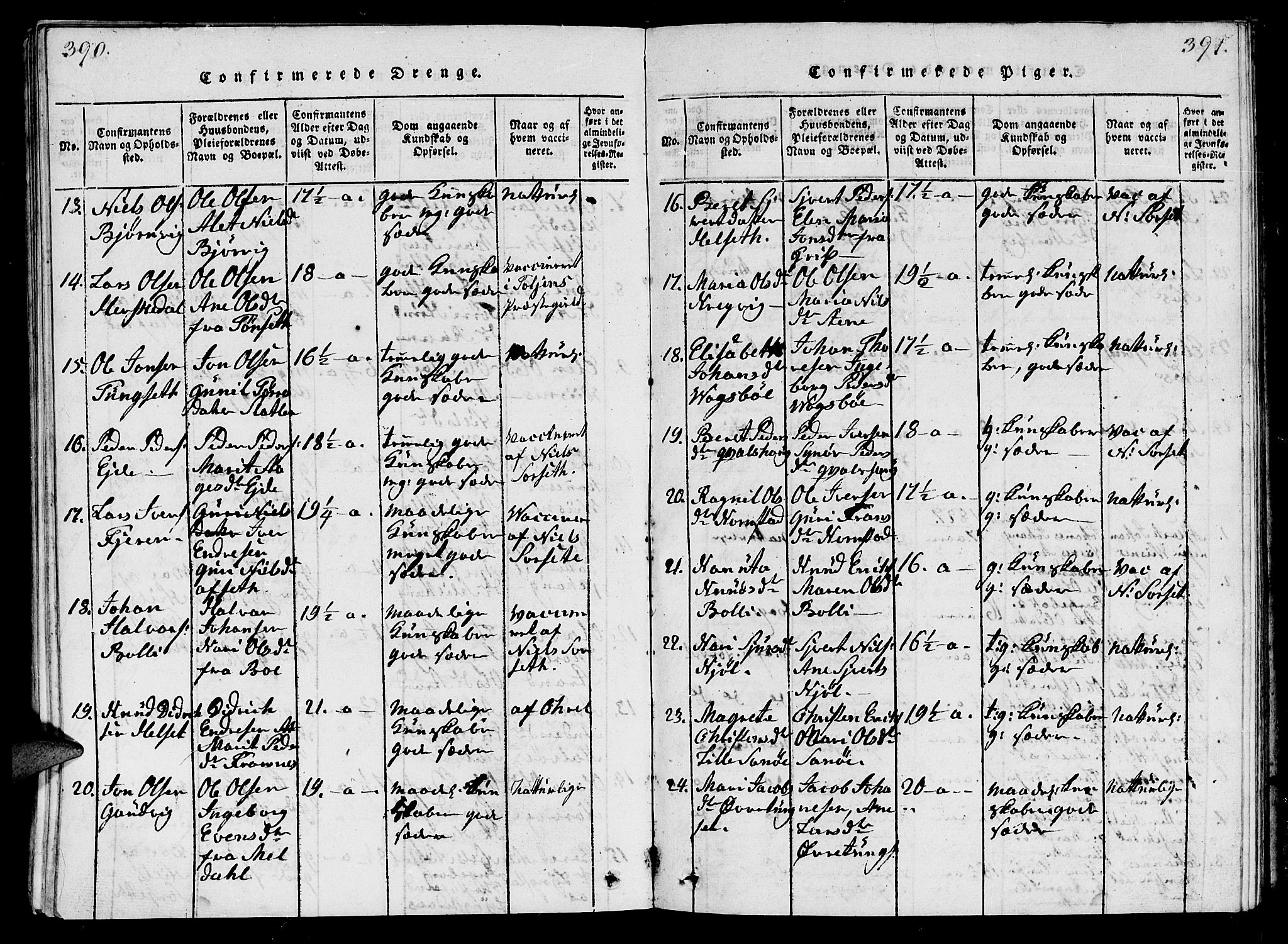 Ministerialprotokoller, klokkerbøker og fødselsregistre - Møre og Romsdal, SAT/A-1454/570/L0831: Parish register (official) no. 570A05, 1819-1829, p. 390-391