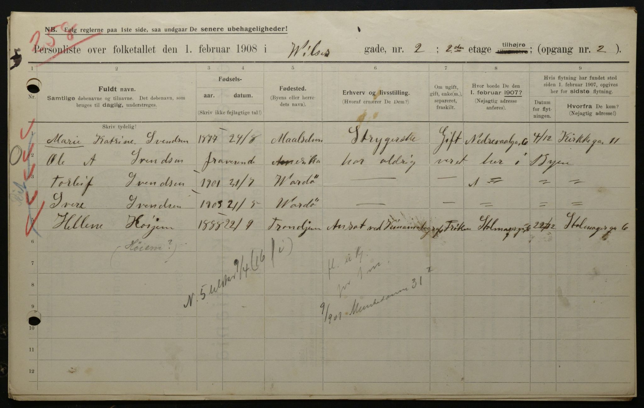 OBA, Municipal Census 1908 for Kristiania, 1908, p. 115159