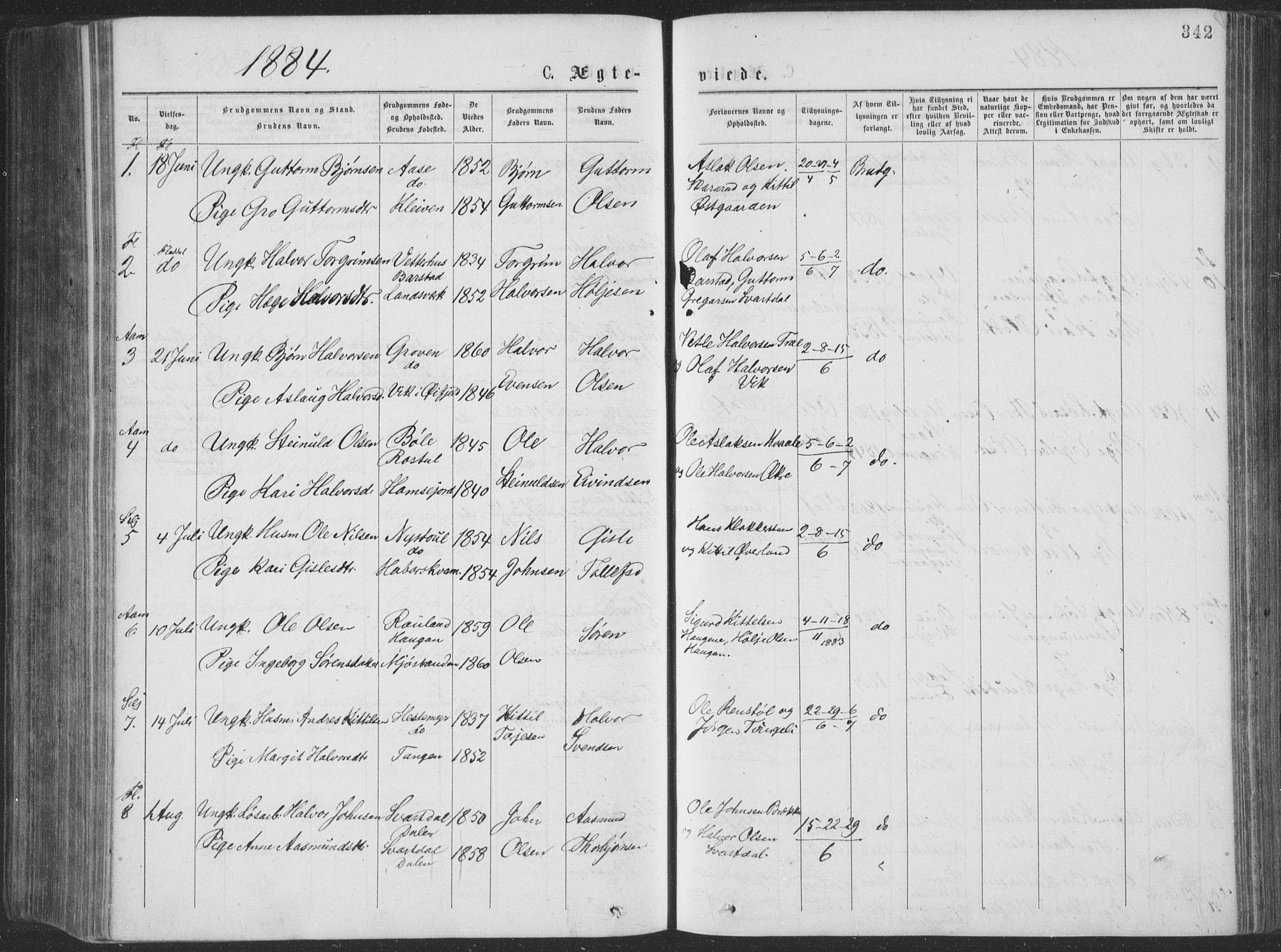 Seljord kirkebøker, AV/SAKO-A-20/F/Fa/L0014: Parish register (official) no. I 14, 1877-1886, p. 342