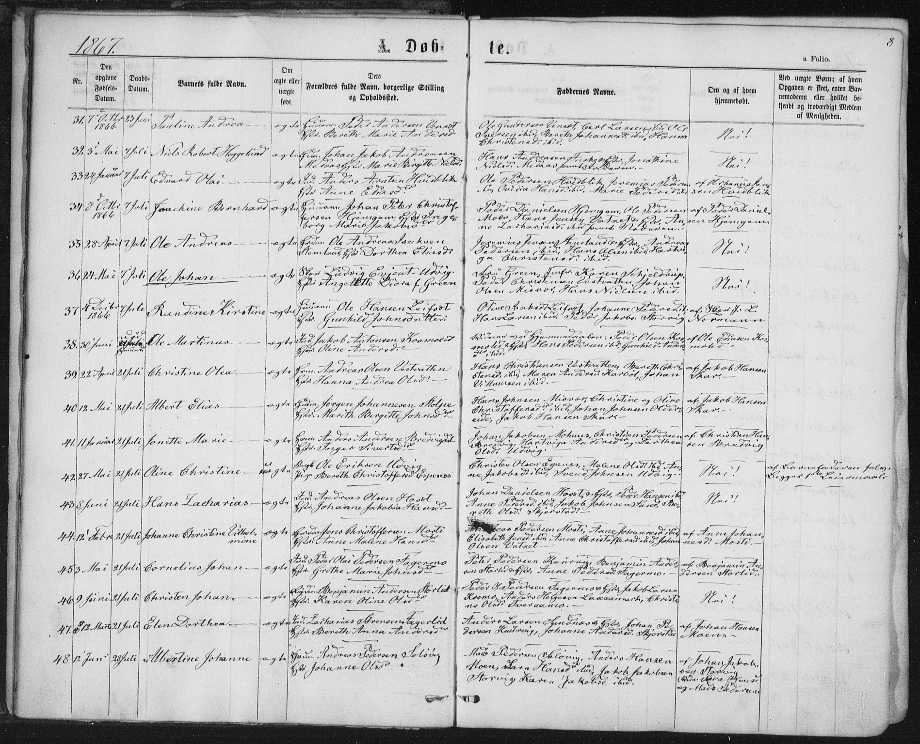 Ministerialprotokoller, klokkerbøker og fødselsregistre - Nordland, SAT/A-1459/852/L0739: Parish register (official) no. 852A09, 1866-1877, p. 8