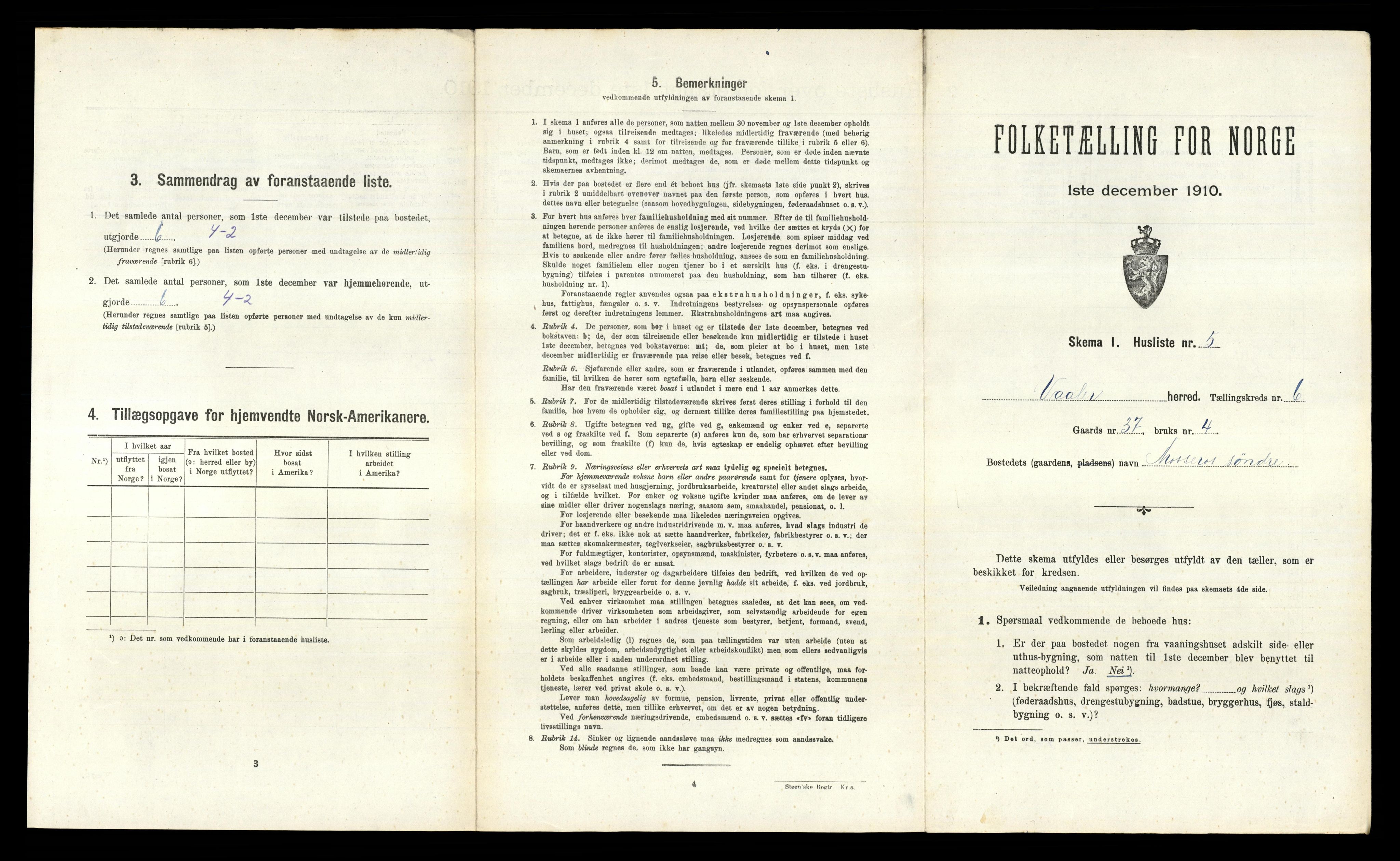 RA, 1910 census for Våler, 1910, p. 736