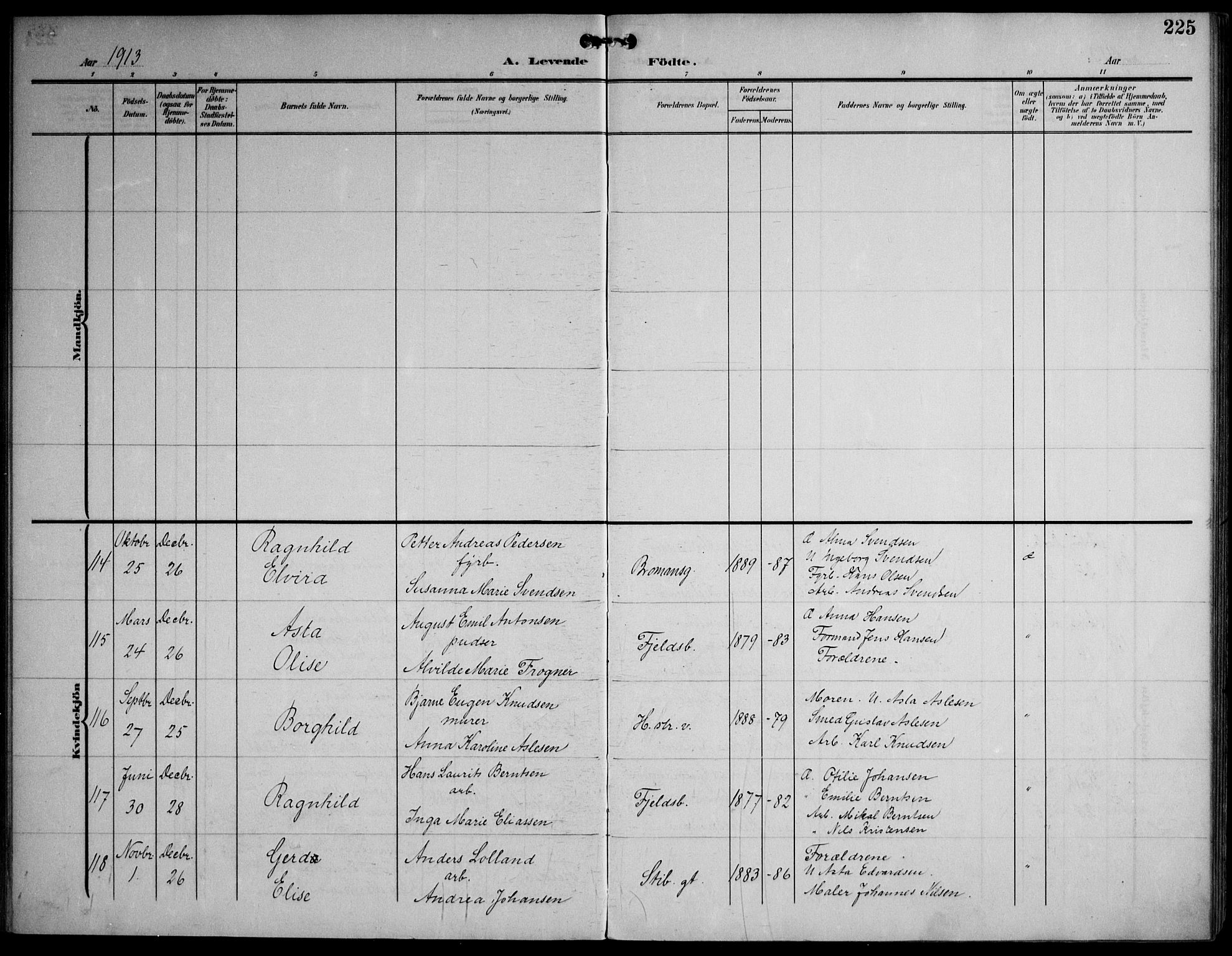 Strømsø kirkebøker, AV/SAKO-A-246/F/Fa/L0026: Parish register (official) no. I 26, 1905-1914, p. 225