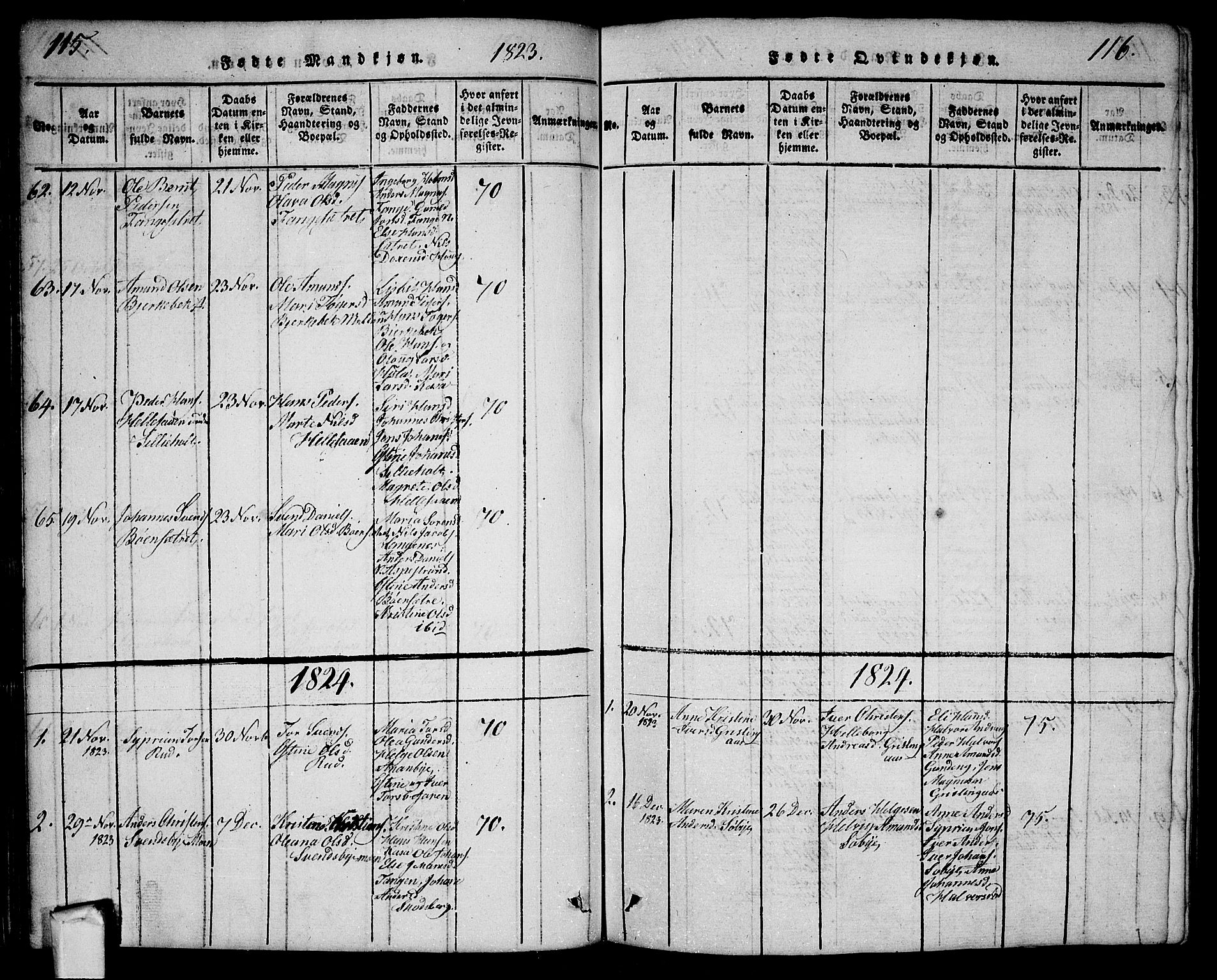 Aremark prestekontor Kirkebøker, AV/SAO-A-10899/G/Ga/L0001: Parish register (copy) no.  I 1, 1814-1834, p. 115-116