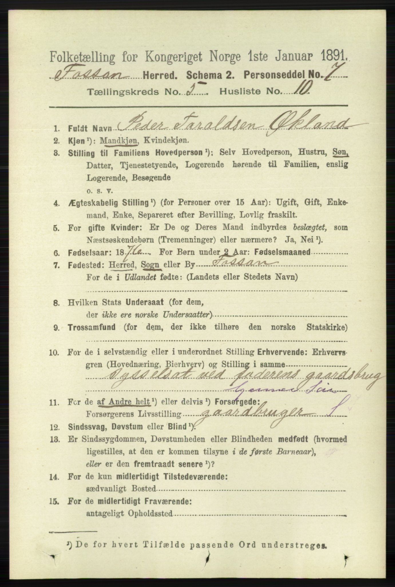 RA, 1891 census for 1129 Forsand, 1891, p. 833