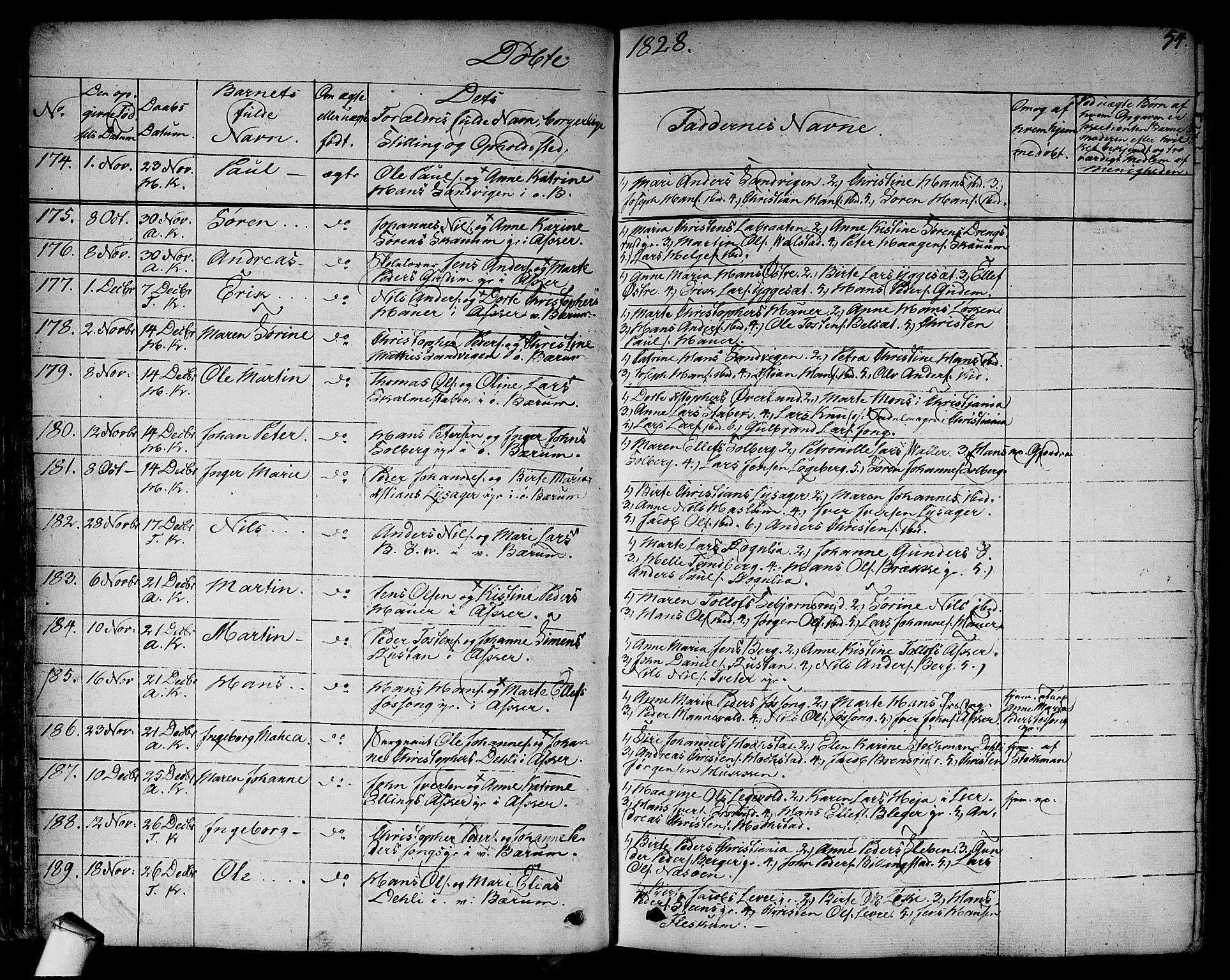 Asker prestekontor Kirkebøker, AV/SAO-A-10256a/F/Fa/L0007: Parish register (official) no. I 7, 1825-1864, p. 54