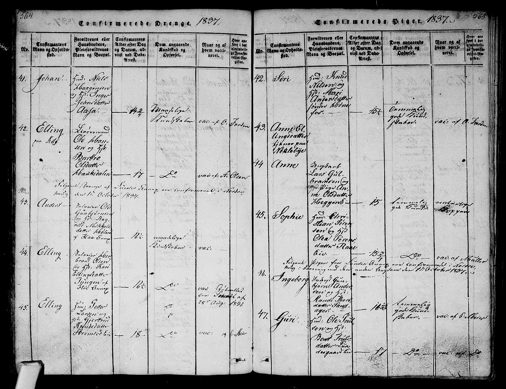 Norderhov kirkebøker, AV/SAKO-A-237/G/Ga/L0003: Parish register (copy) no. I 3 /1, 1814-1876, p. 564-565