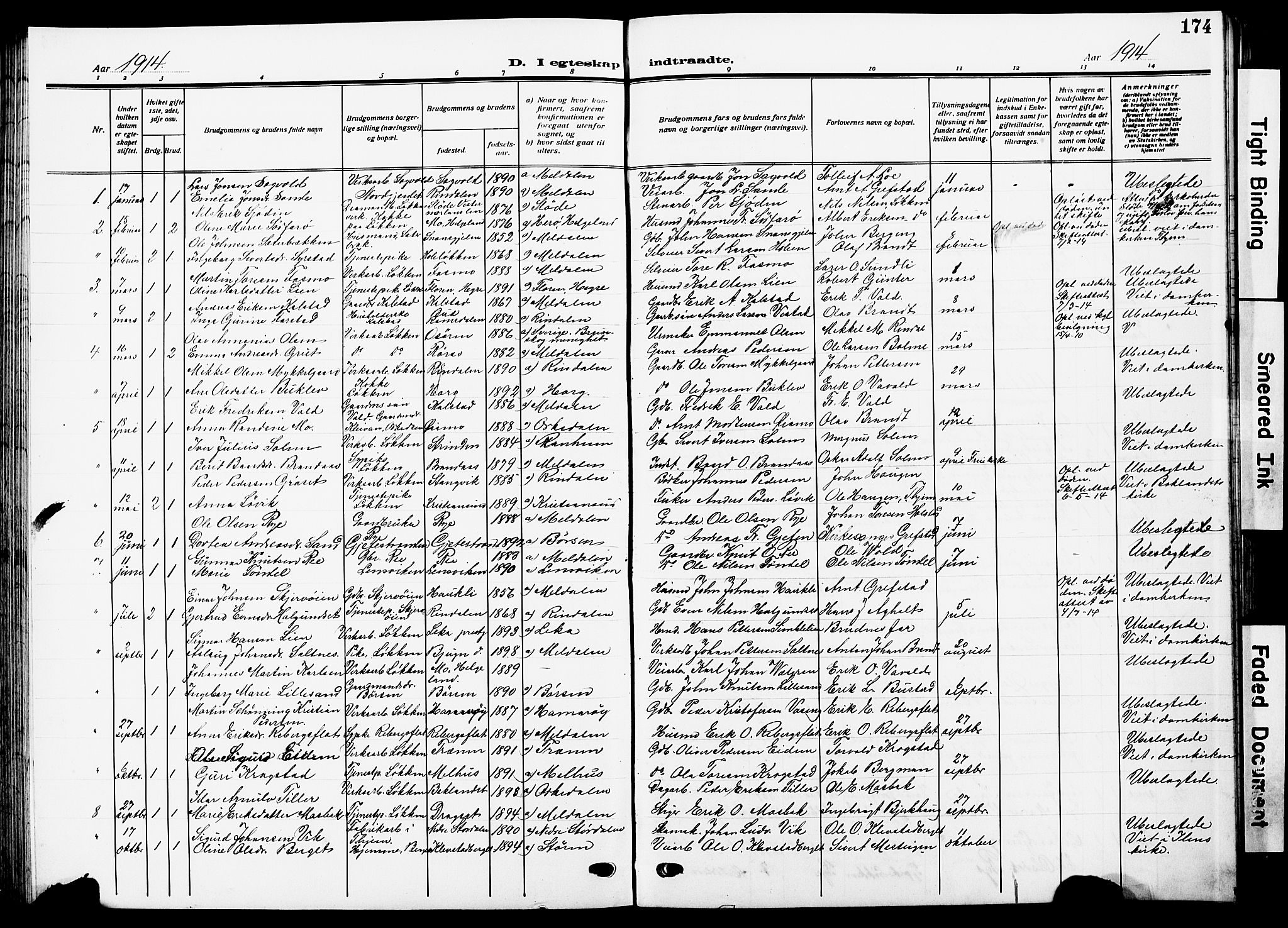 Ministerialprotokoller, klokkerbøker og fødselsregistre - Sør-Trøndelag, SAT/A-1456/672/L0865: Parish register (copy) no. 672C04, 1914-1928, p. 174