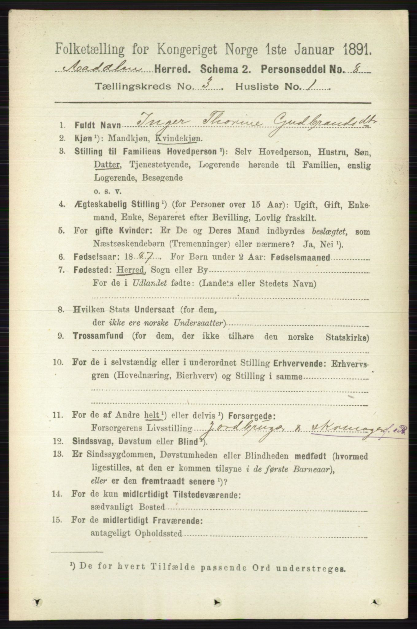 RA, 1891 census for 0614 Ådal, 1891, p. 1035