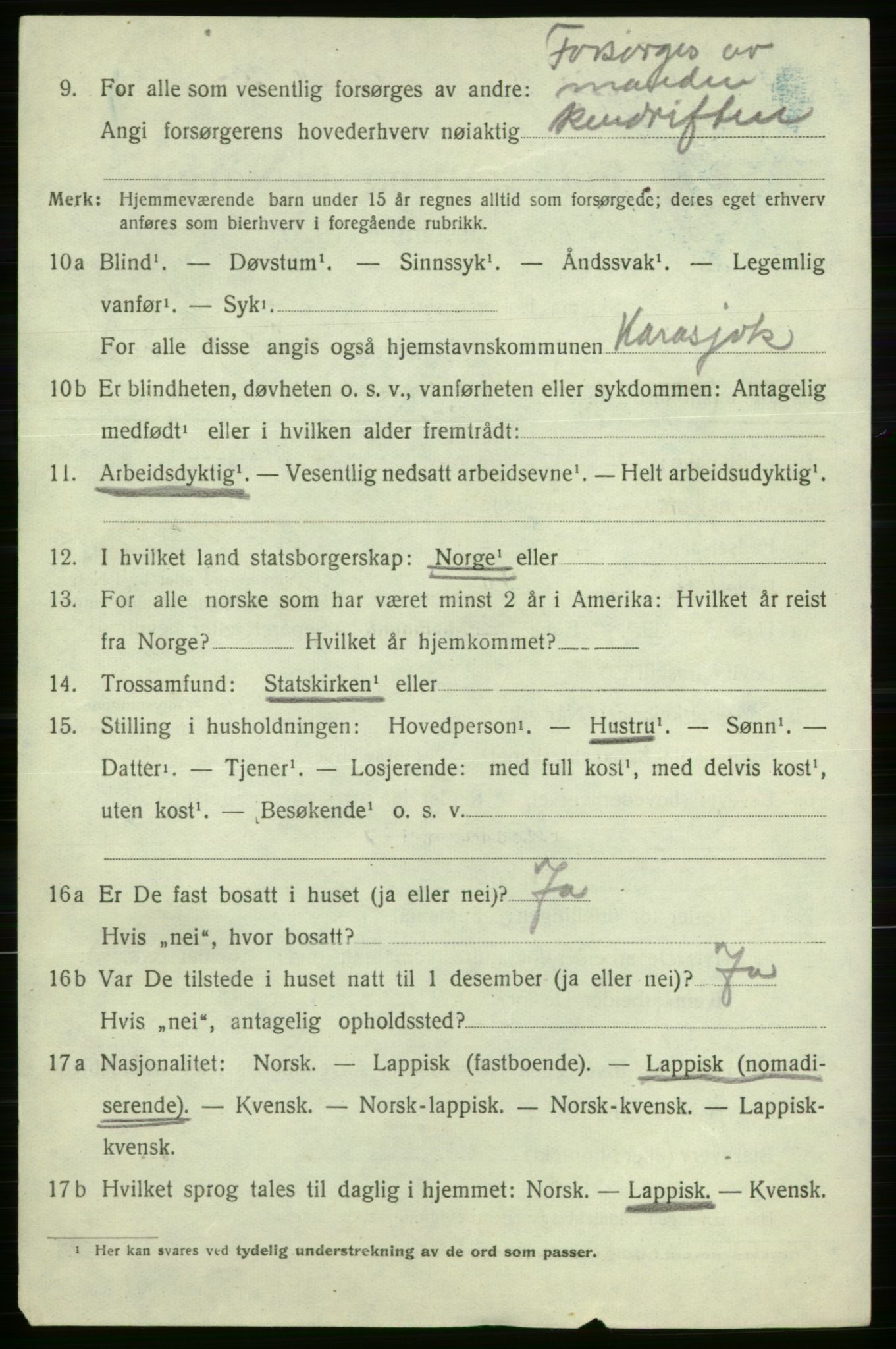 SATØ, 1920 census for Kistrand, 1920, p. 4741