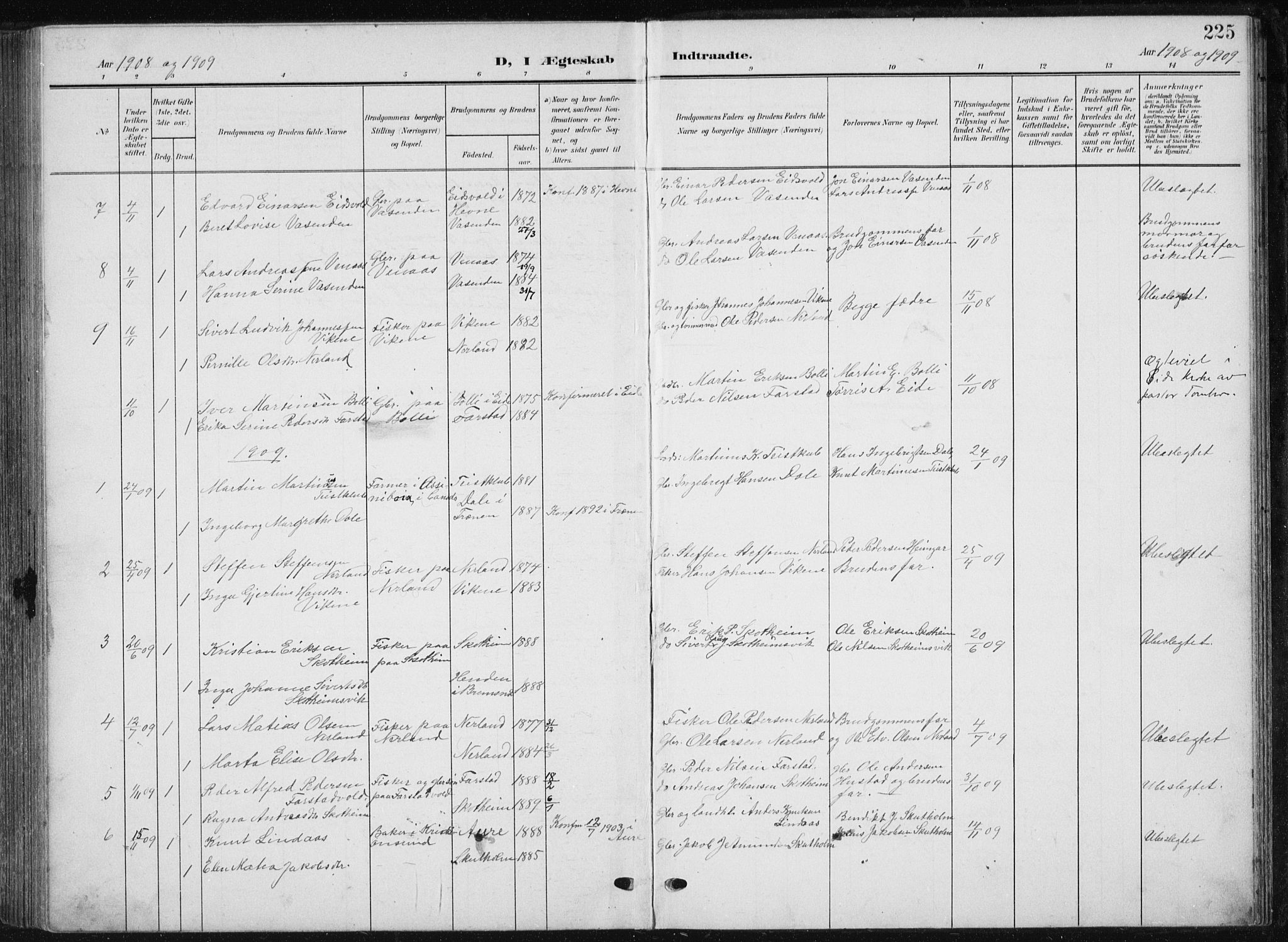 Ministerialprotokoller, klokkerbøker og fødselsregistre - Møre og Romsdal, AV/SAT-A-1454/567/L0784: Parish register (copy) no. 567C04, 1903-1938, p. 225