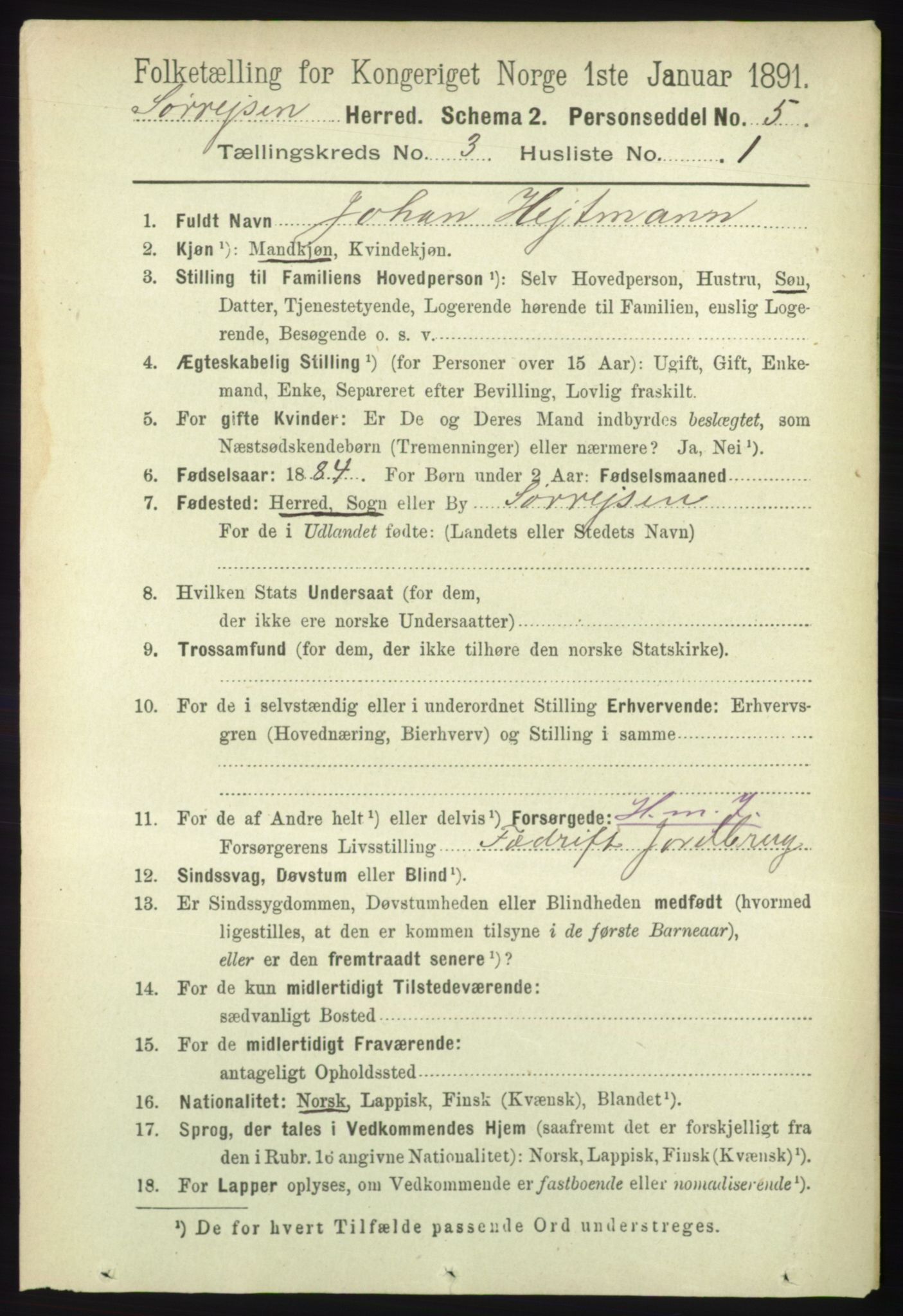 RA, 1891 census for 1925 Sørreisa, 1891, p. 689