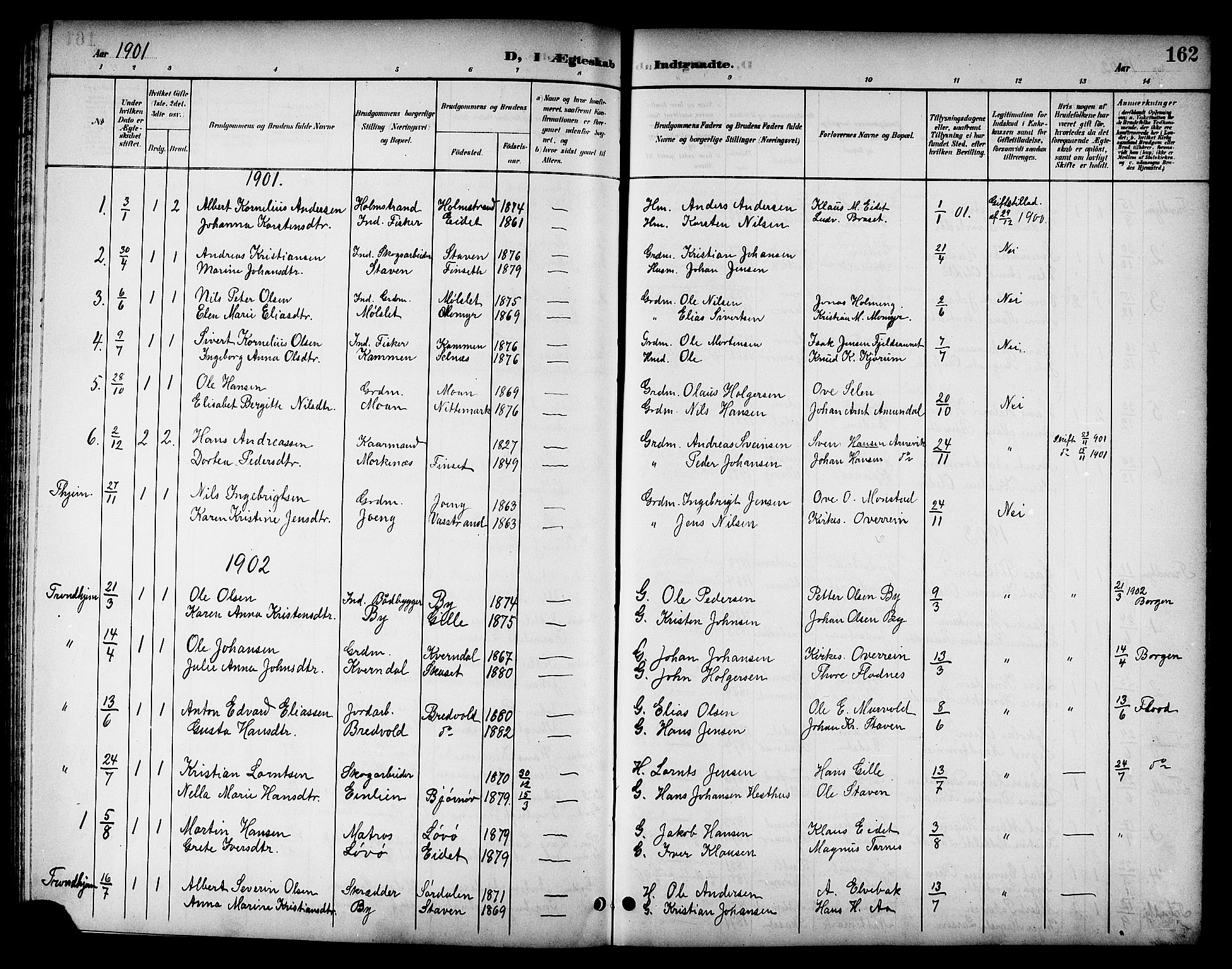 Ministerialprotokoller, klokkerbøker og fødselsregistre - Sør-Trøndelag, SAT/A-1456/655/L0688: Parish register (copy) no. 655C04, 1899-1922, p. 162