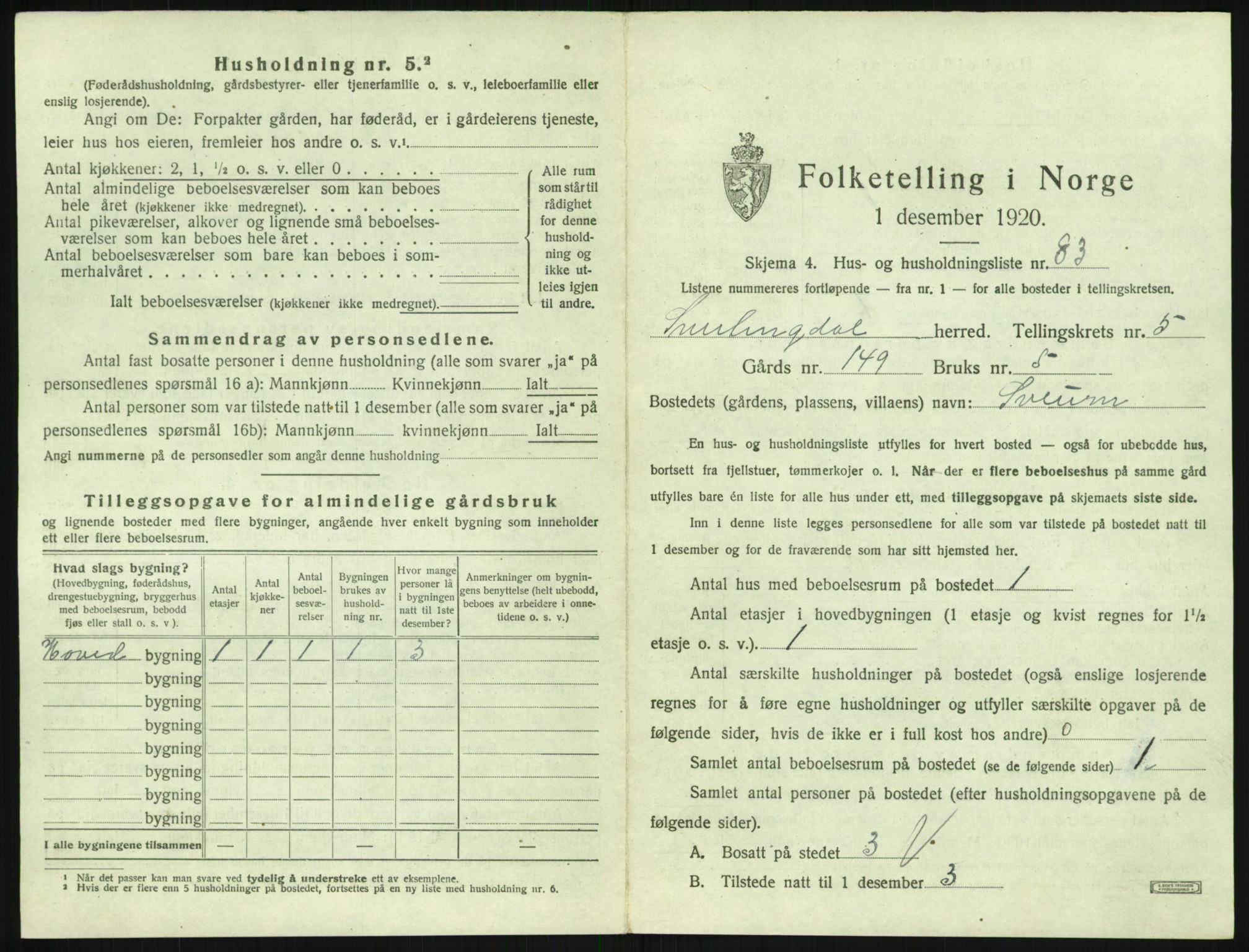 SAH, 1920 census for Snertingdal, 1920, p. 747