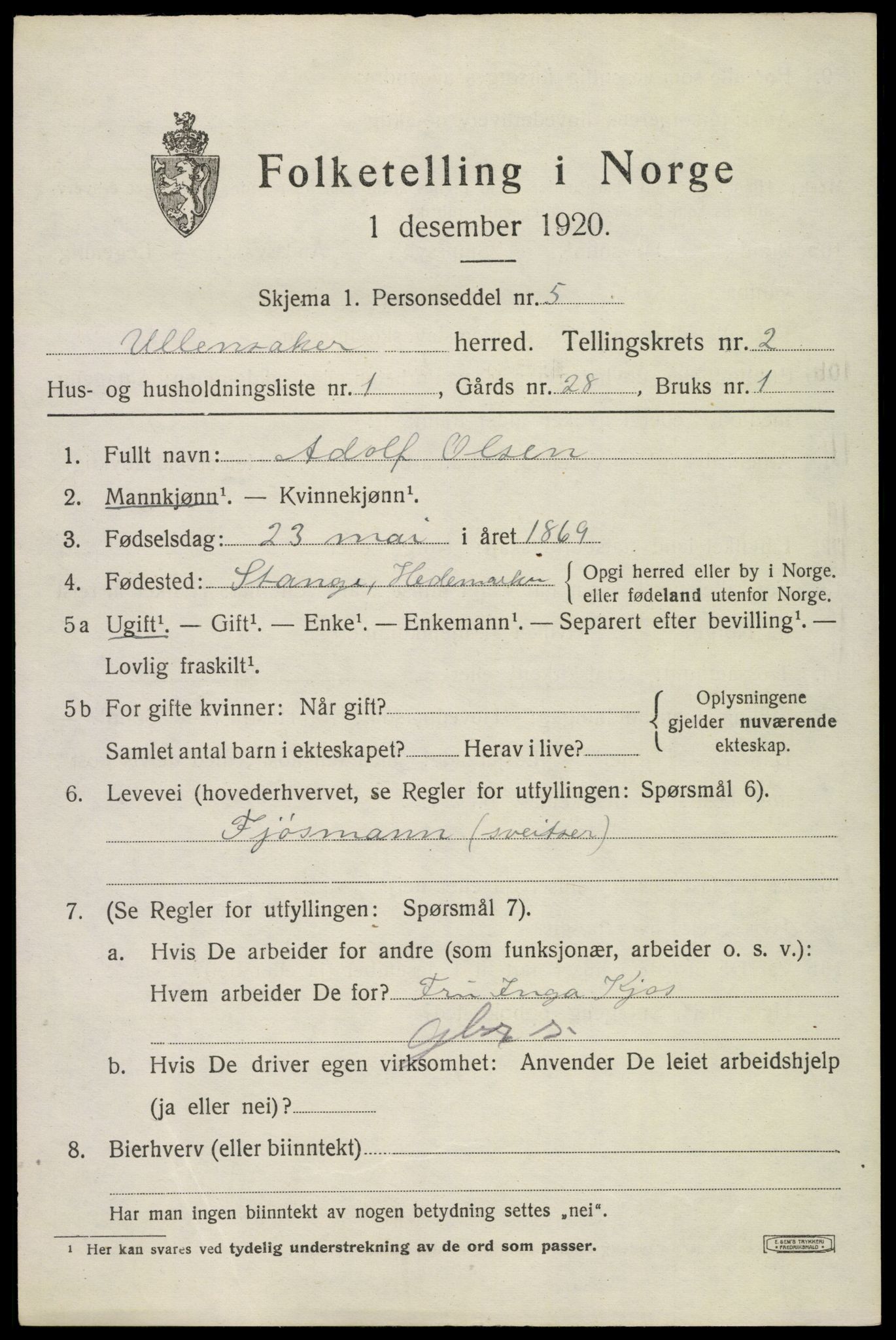 SAO, 1920 census for Ullensaker, 1920, p. 4673