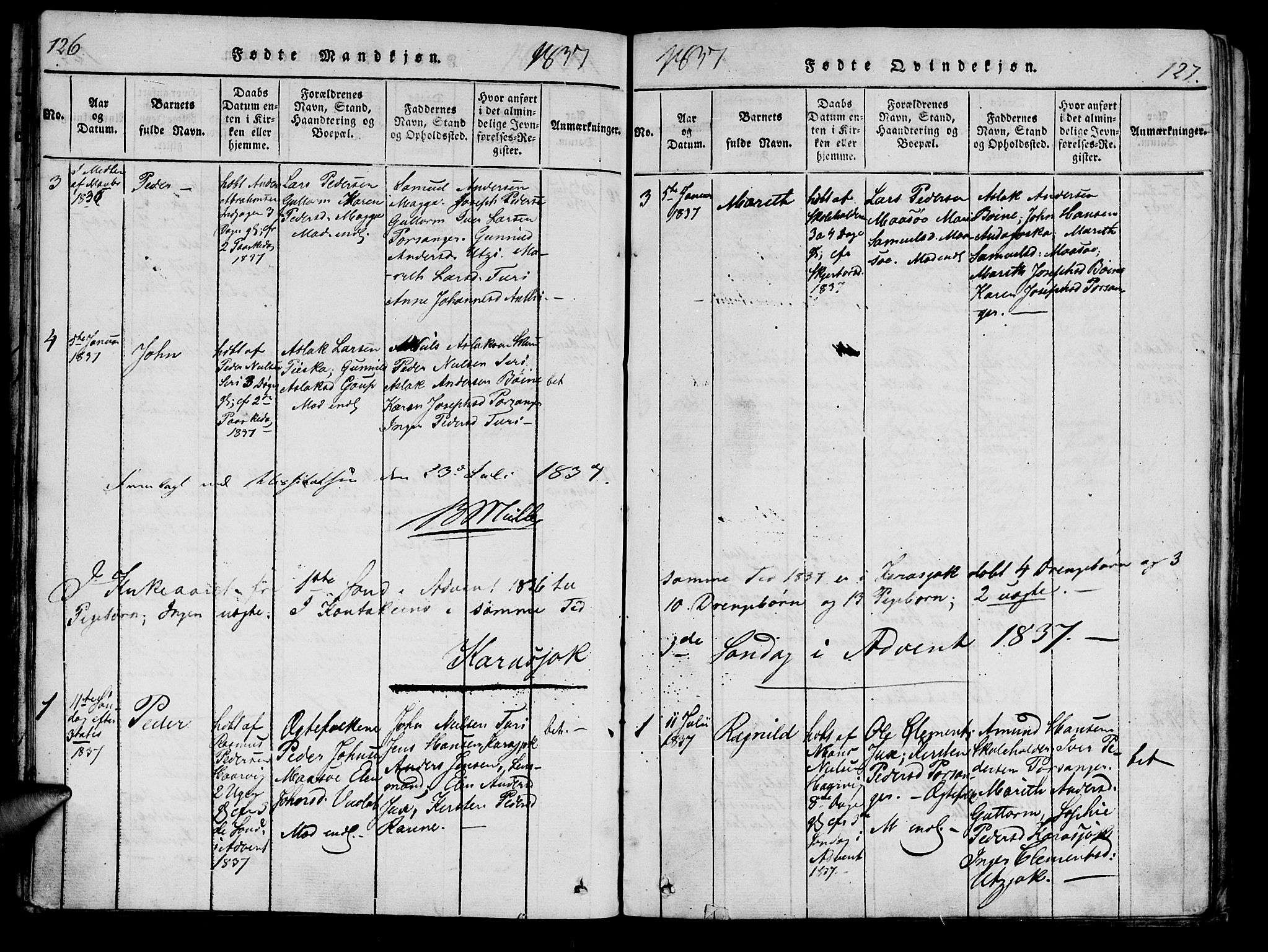 Kistrand/Porsanger sokneprestembete, SATØ/S-1351/H/Ha/L0010.kirke: Parish register (official) no. 10, 1821-1842, p. 126-127