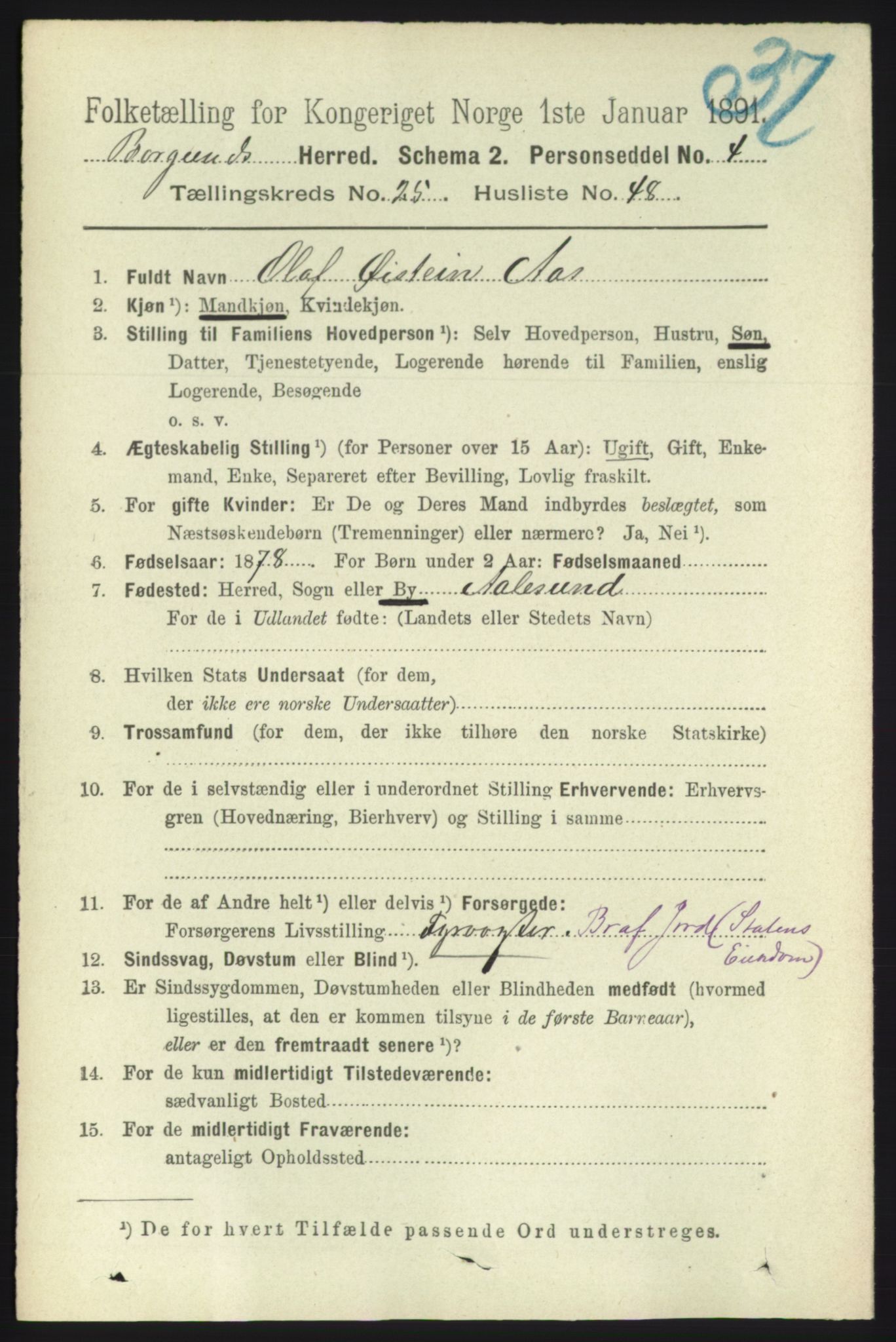 RA, 1891 census for 1531 Borgund, 1891, p. 7572