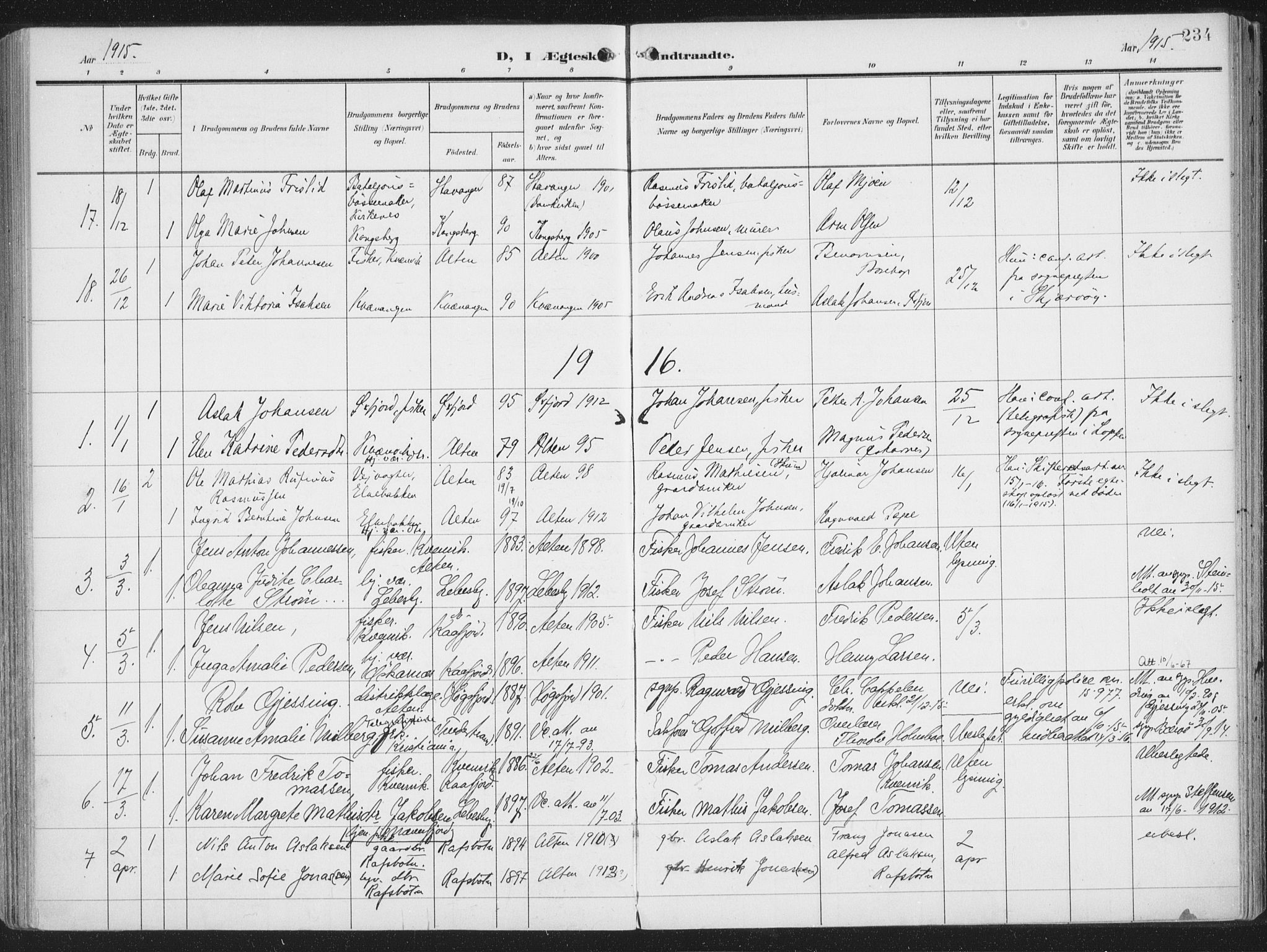 Alta sokneprestkontor, SATØ/S-1338/H/Ha/L0005.kirke: Parish register (official) no. 5, 1904-1918, p. 234