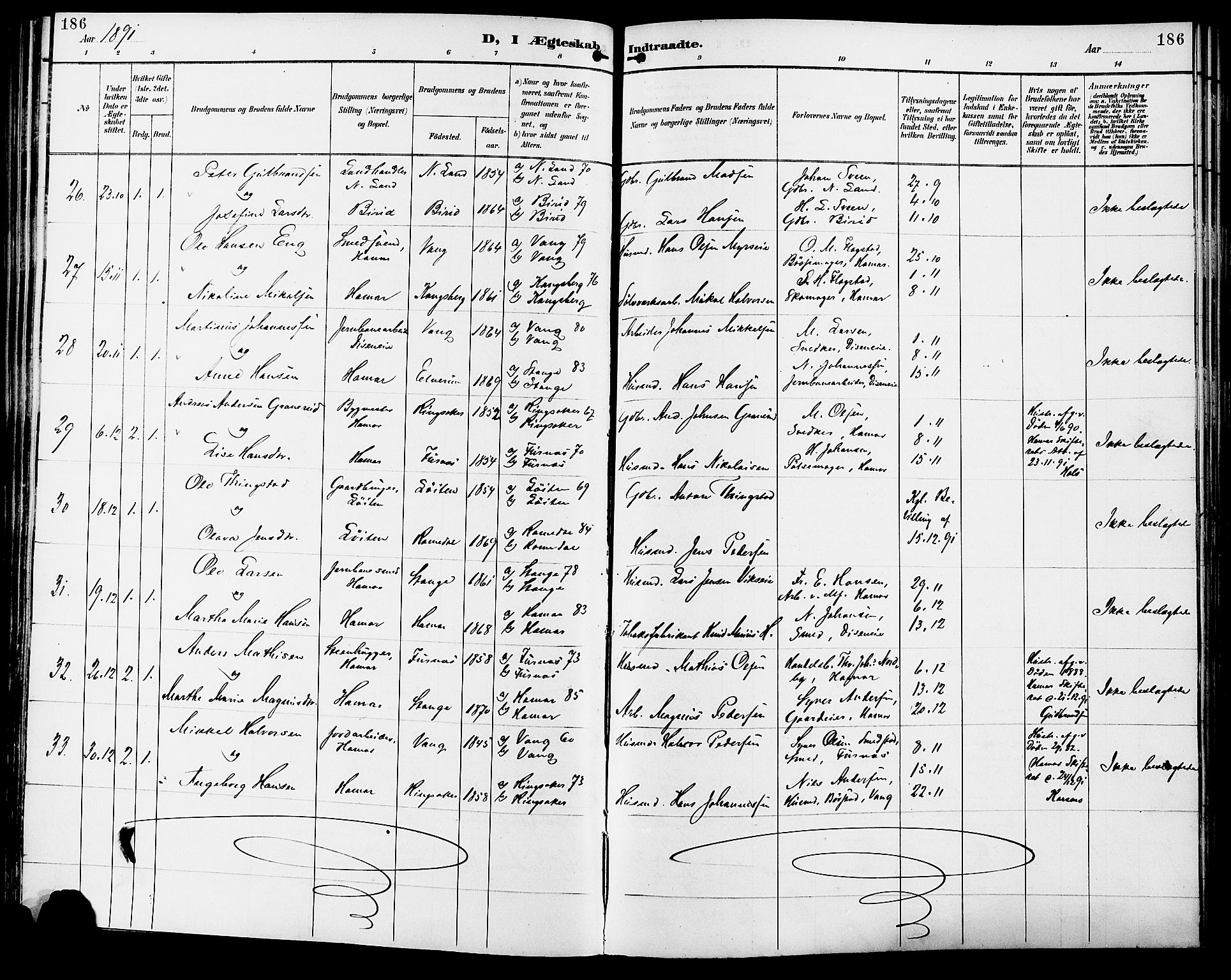 Vang prestekontor, Hedmark, SAH/PREST-008/H/Ha/Haa/L0017: Parish register (official) no. 17, 1890-1899, p. 186