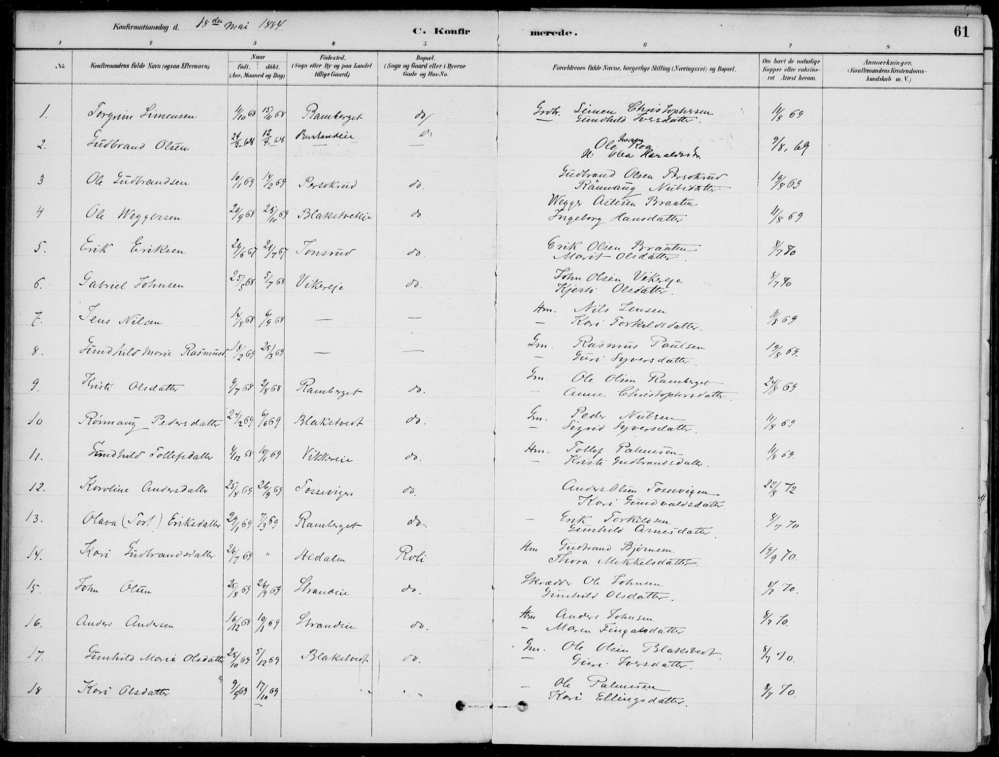 Ådal kirkebøker, AV/SAKO-A-248/F/Fa/L0003: Parish register (official) no. I 3, 1884-1903, p. 61