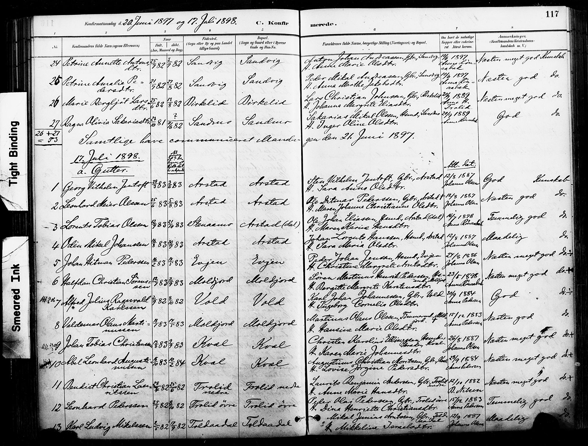 Ministerialprotokoller, klokkerbøker og fødselsregistre - Nordland, AV/SAT-A-1459/846/L0646: Parish register (official) no. 846A04, 1887-1901, p. 117