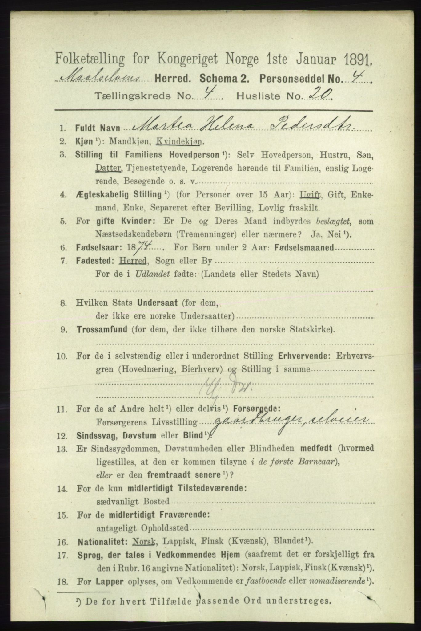 RA, 1891 census for 1924 Målselv, 1891, p. 1206