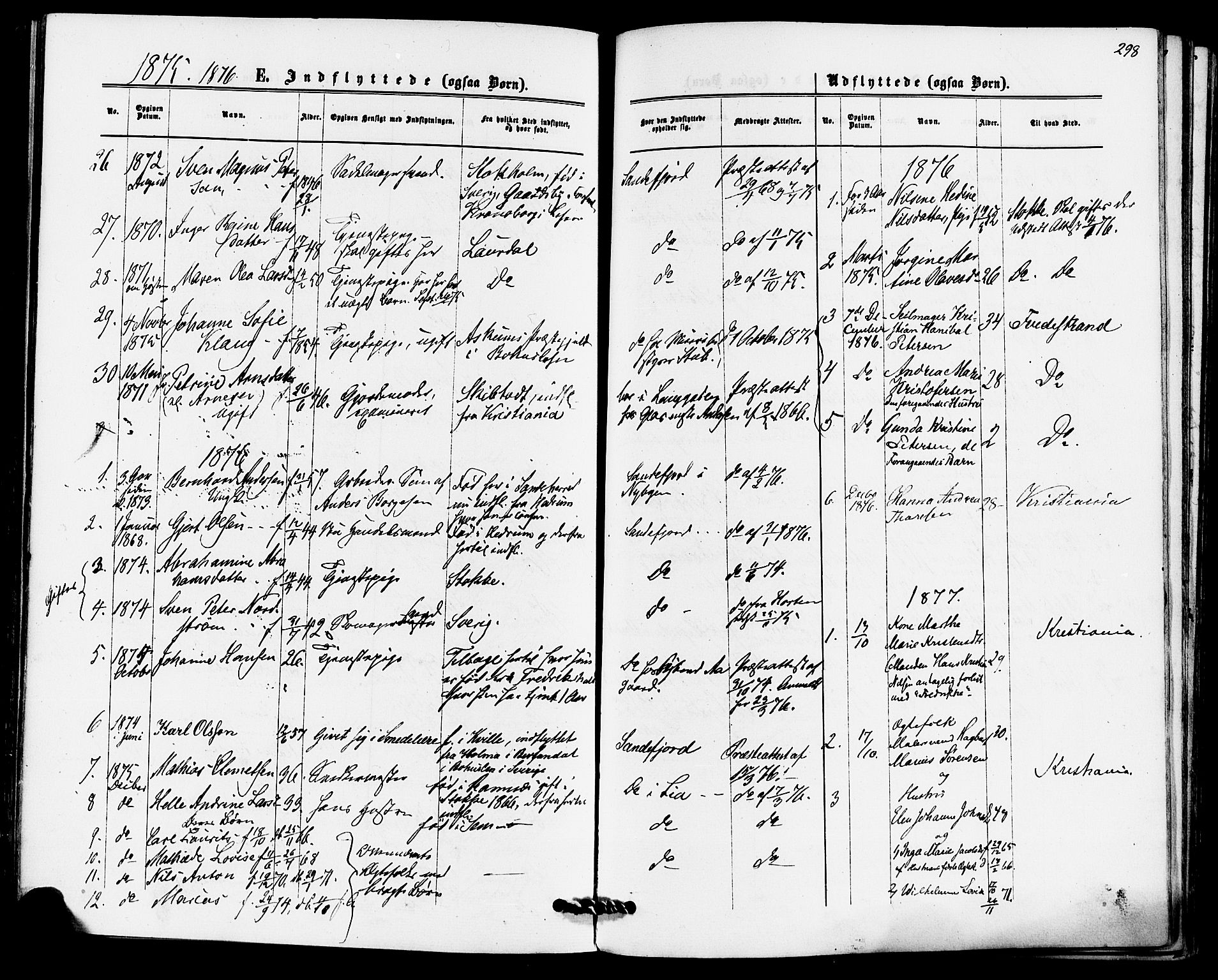 Sandefjord kirkebøker, SAKO/A-315/F/Fa/L0001: Parish register (official) no. 1, 1873-1879, p. 298