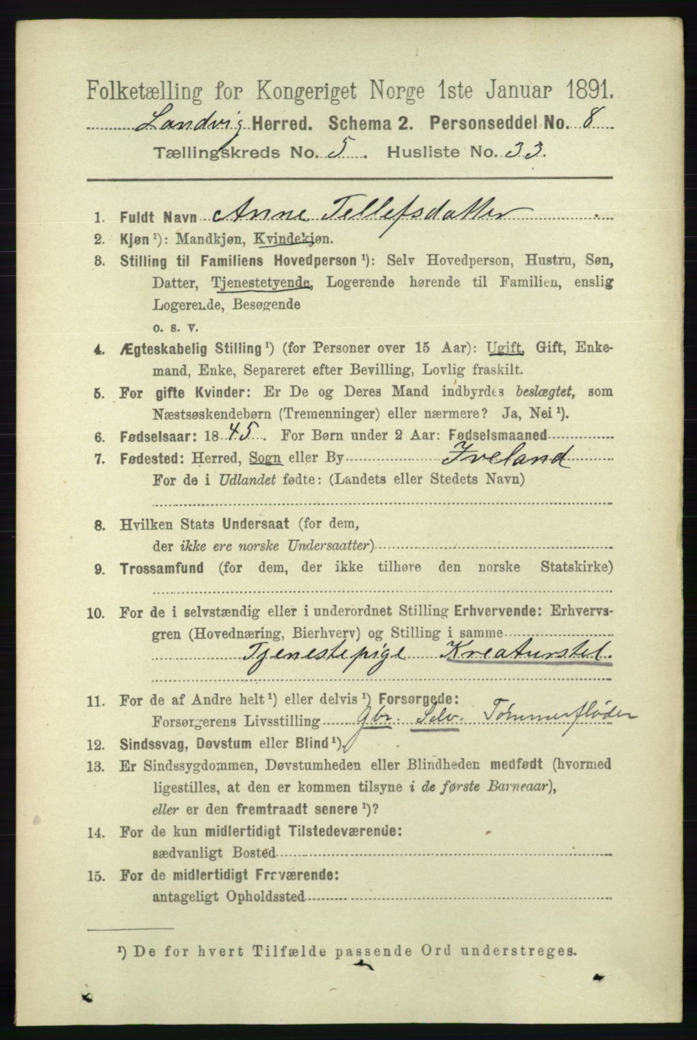 RA, 1891 census for 0924 Landvik, 1891, p. 2398