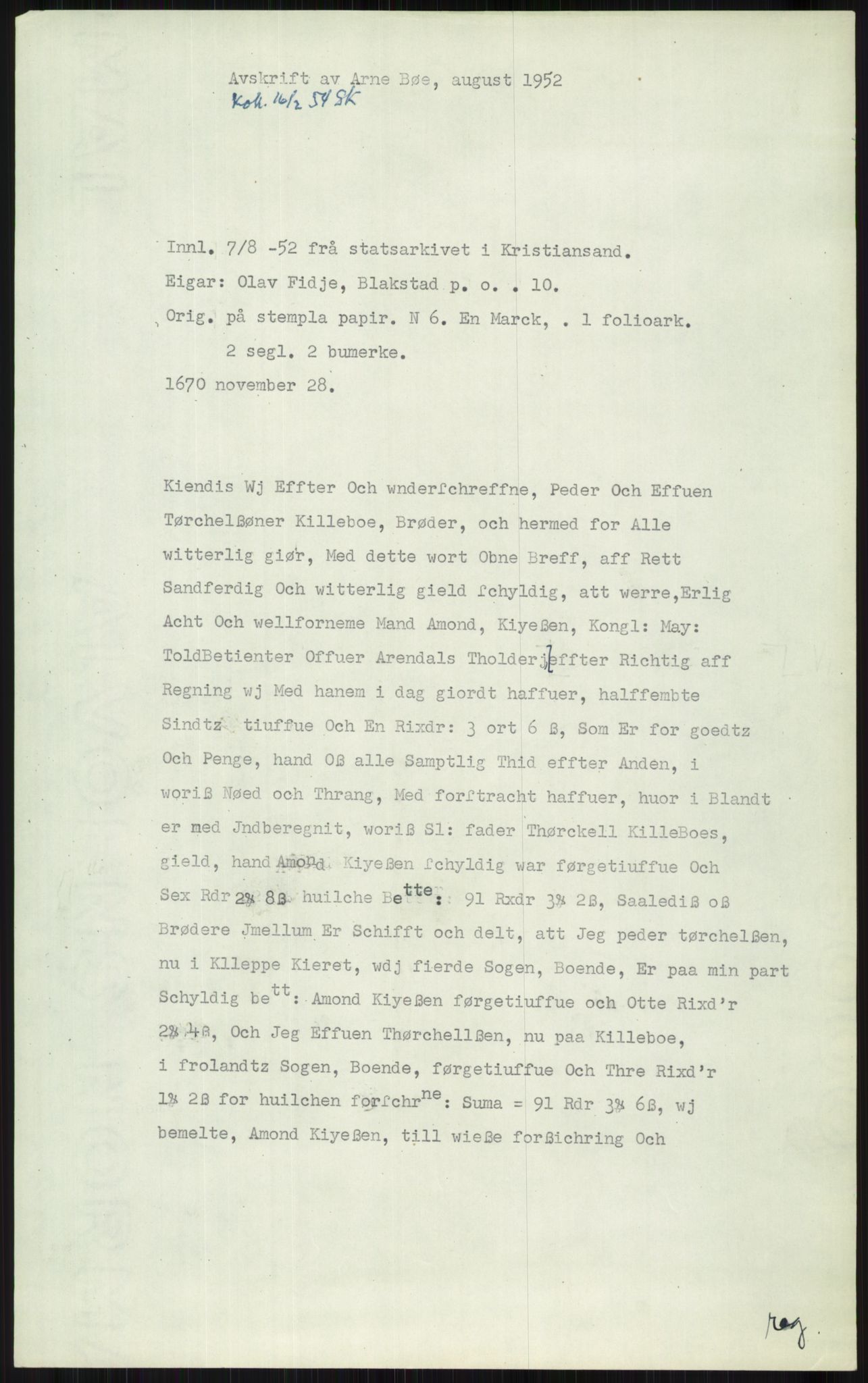 Samlinger til kildeutgivelse, Diplomavskriftsamlingen, AV/RA-EA-4053/H/Ha, p. 1881