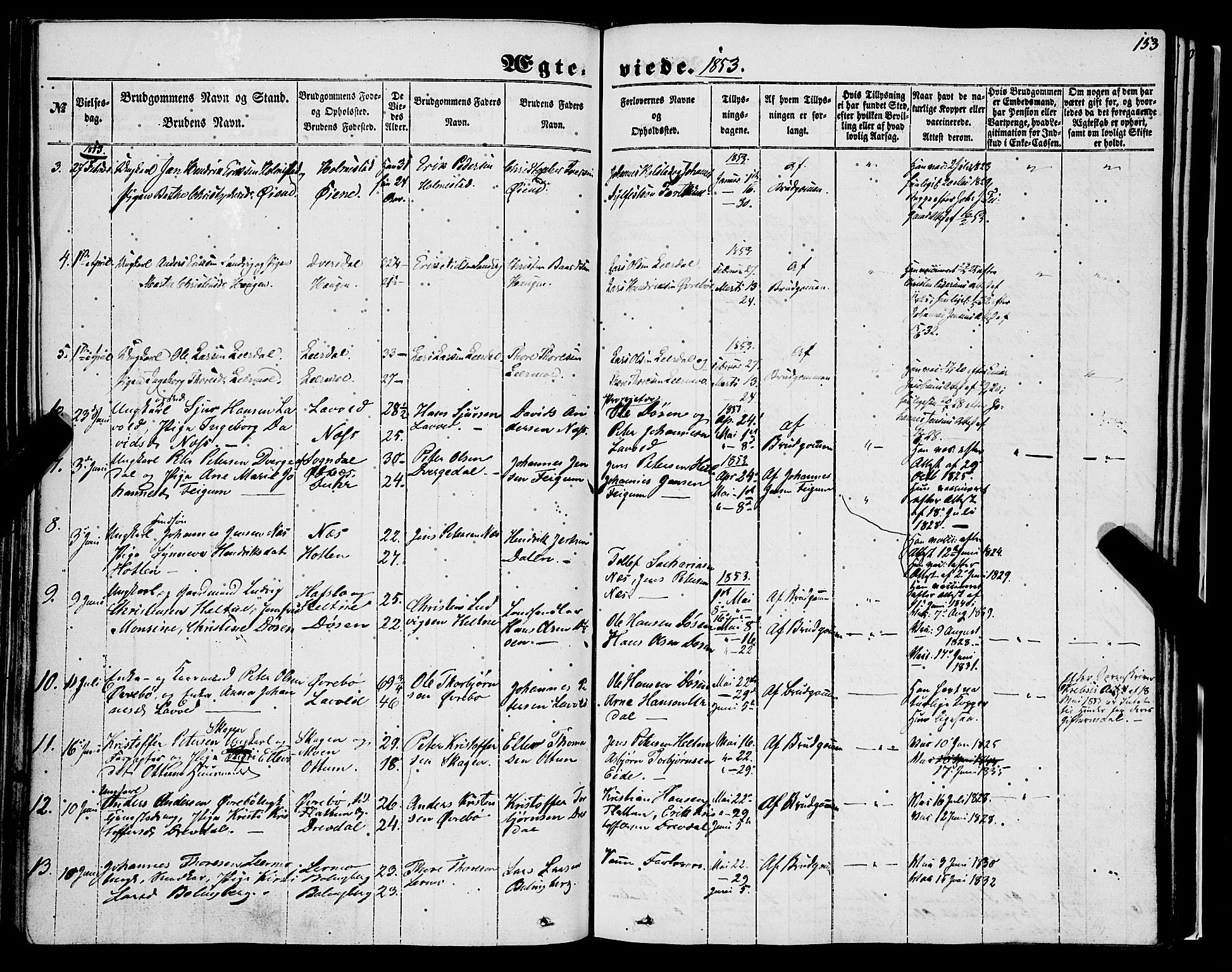 Luster sokneprestembete, AV/SAB-A-81101/H/Haa/Haaa/L0007: Parish register (official) no. A 7, 1849-1859, p. 153