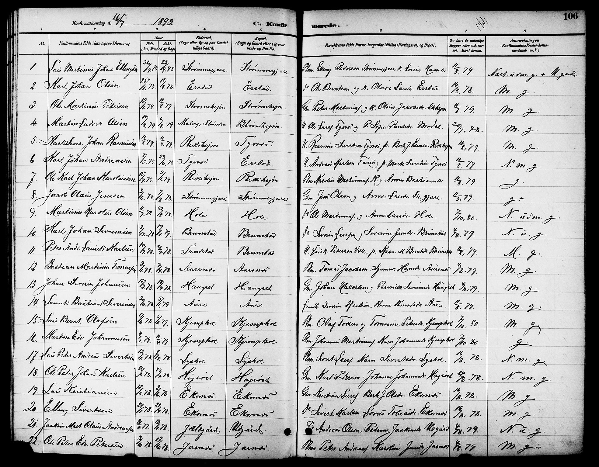 Ministerialprotokoller, klokkerbøker og fødselsregistre - Møre og Romsdal, SAT/A-1454/523/L0340: Parish register (copy) no. 523C03, 1892-1902, p. 106