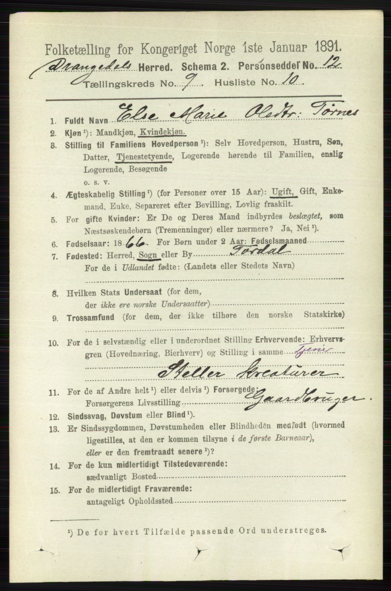 RA, 1891 census for 0817 Drangedal, 1891, p. 3189