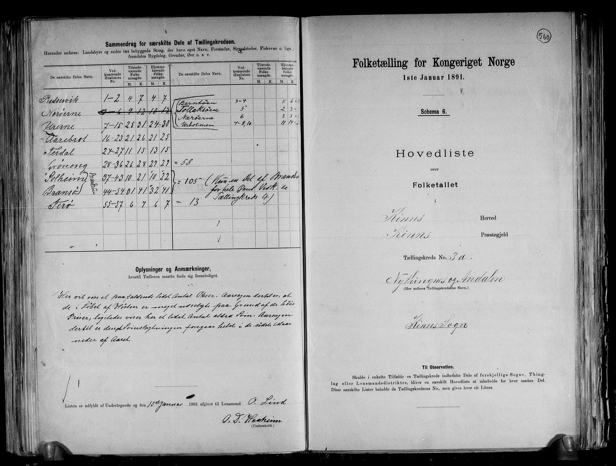 RA, 1891 census for 1437 Kinn, 1891, p. 9