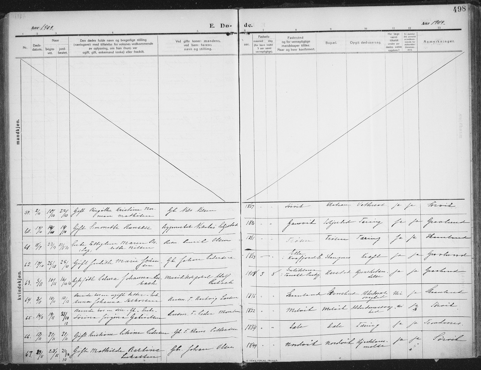 Trondenes sokneprestkontor, AV/SATØ-S-1319/H/Ha/L0018kirke: Parish register (official) no. 18, 1909-1918, p. 498