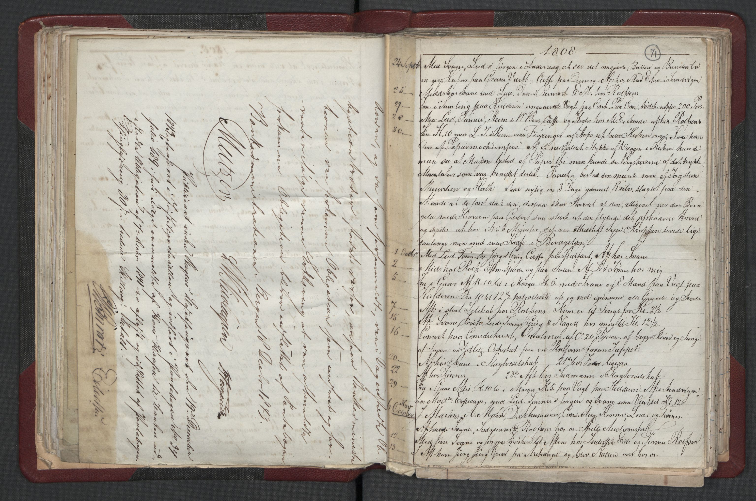 Meltzer, Fredrik, RA/PA-0028/F/L0001: Dagbok for årene 1796-1808, 1811, 1817, 1796-1817, p. 70b-71a