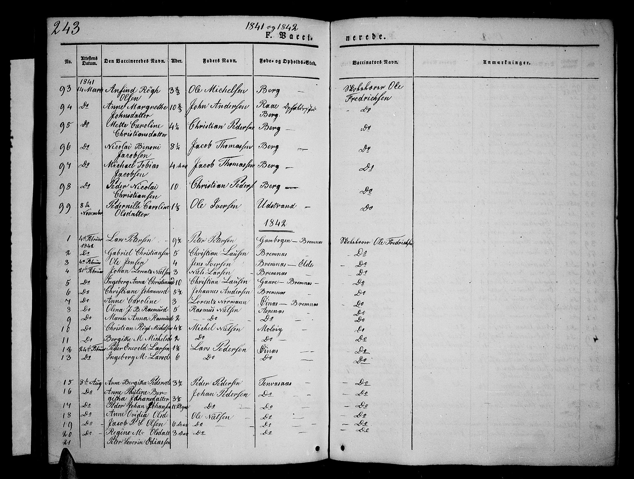 Kvæfjord sokneprestkontor, AV/SATØ-S-1323/G/Ga/Gab/L0002klokker: Parish register (copy) no. 2, 1841-1855, p. 243