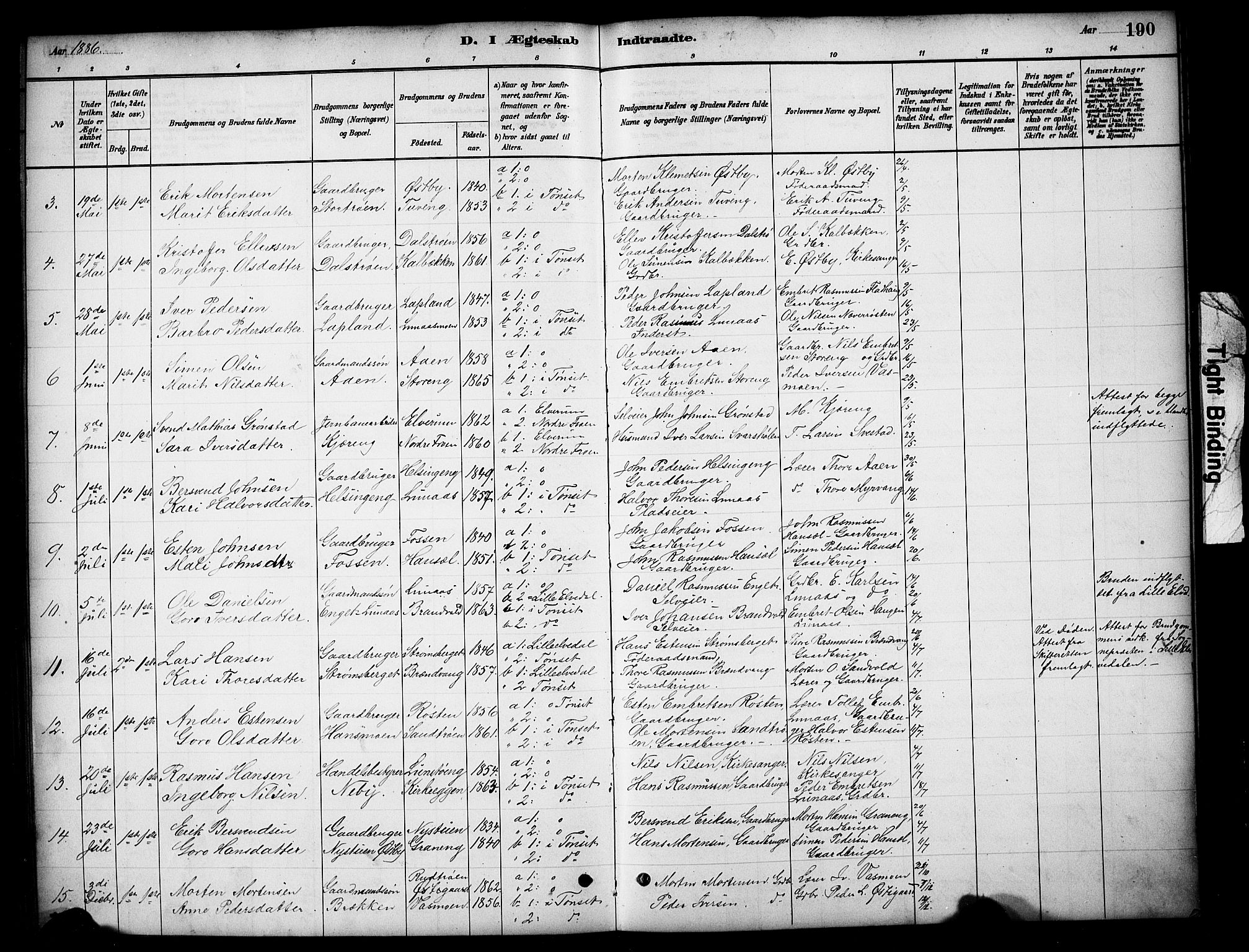 Tynset prestekontor, SAH/PREST-058/H/Ha/Hab/L0006: Parish register (copy) no. 6, 1880-1899, p. 190