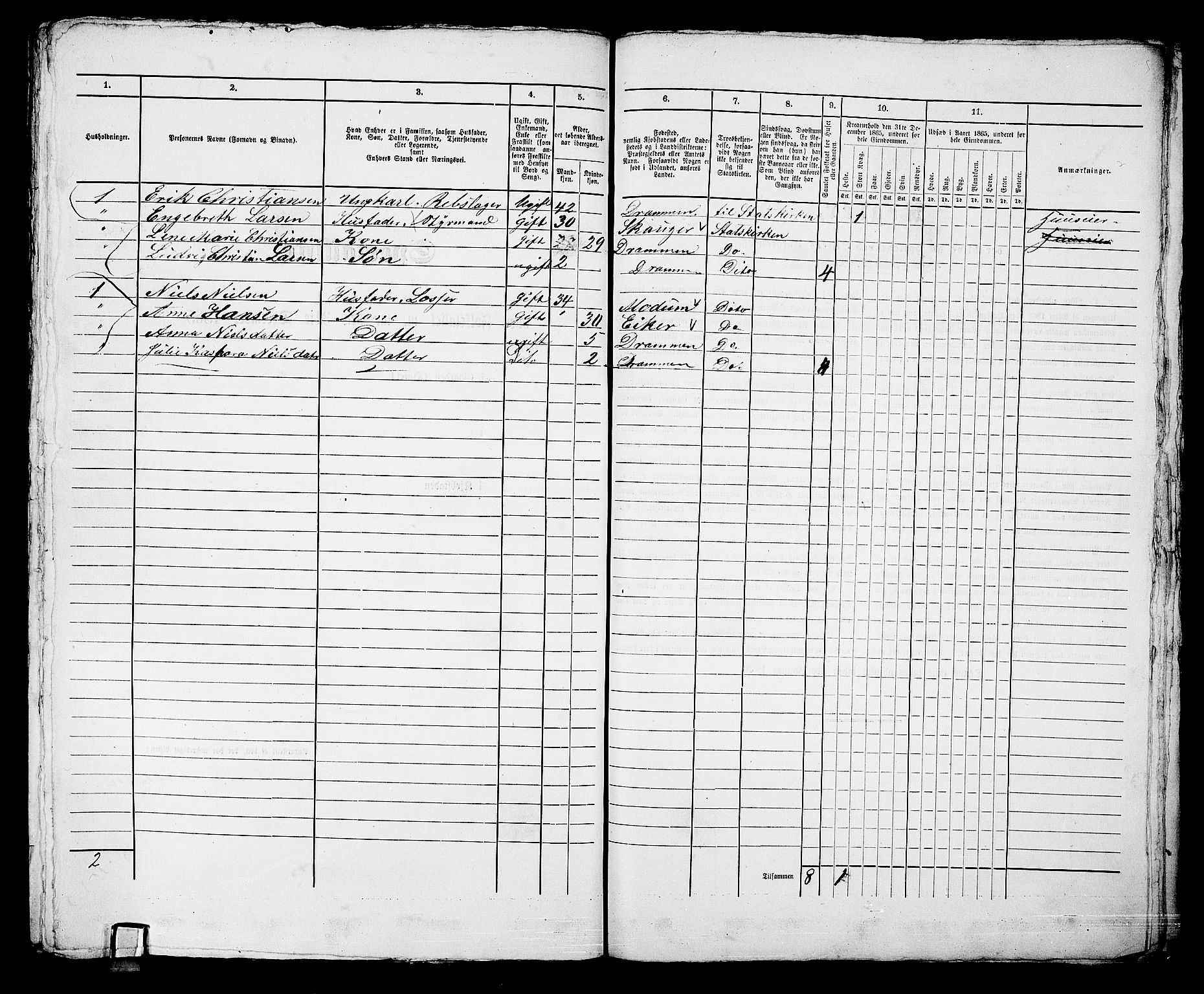 RA, 1865 census for Bragernes in Drammen, 1865, p. 1214