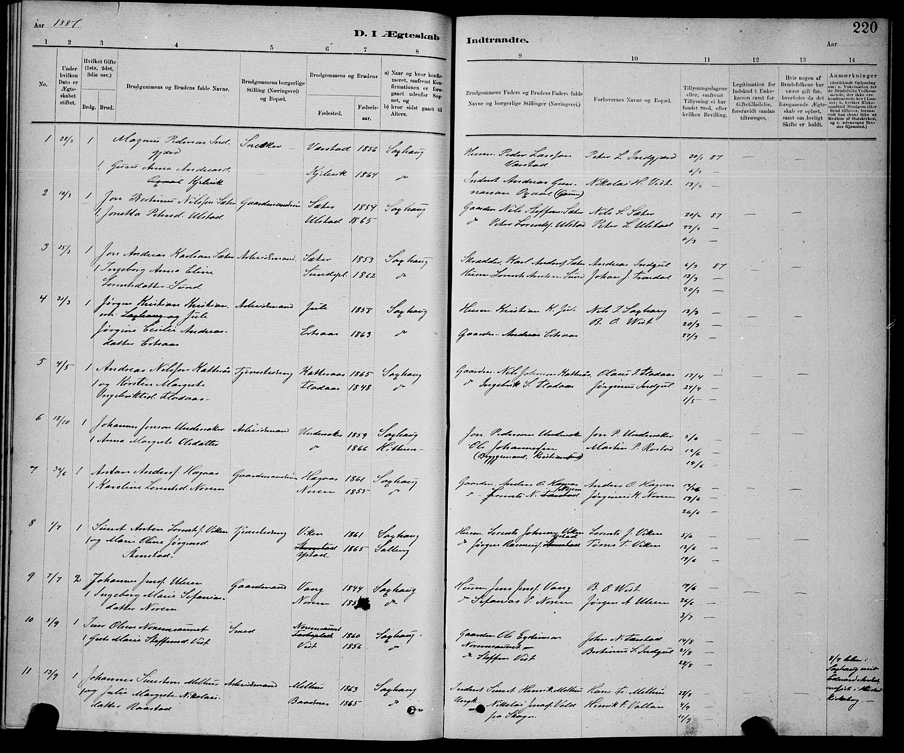 Ministerialprotokoller, klokkerbøker og fødselsregistre - Nord-Trøndelag, SAT/A-1458/730/L0301: Parish register (copy) no. 730C04, 1880-1897, p. 220