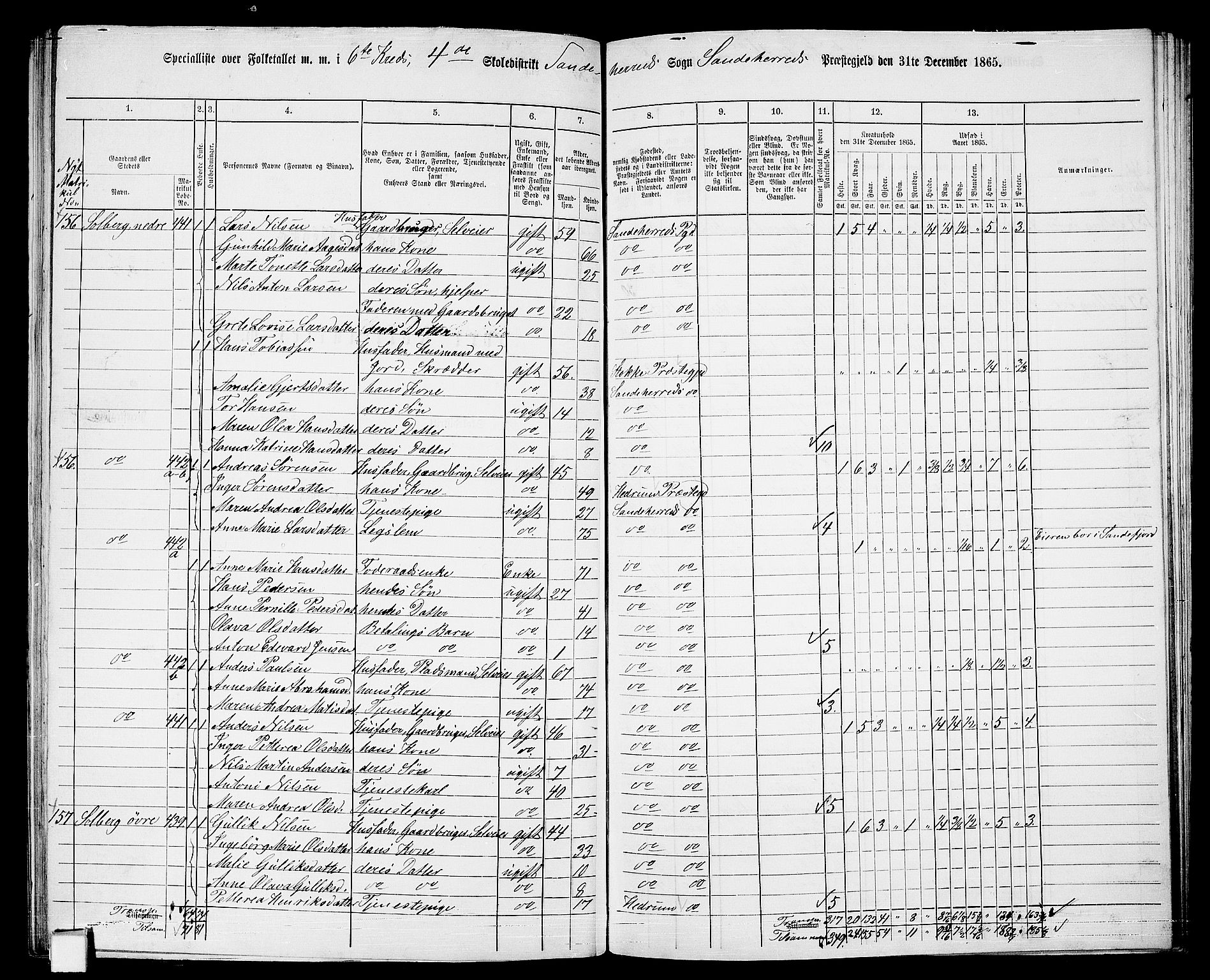 RA, 1865 census for Sandeherred/Sandeherred, 1865, p. 121