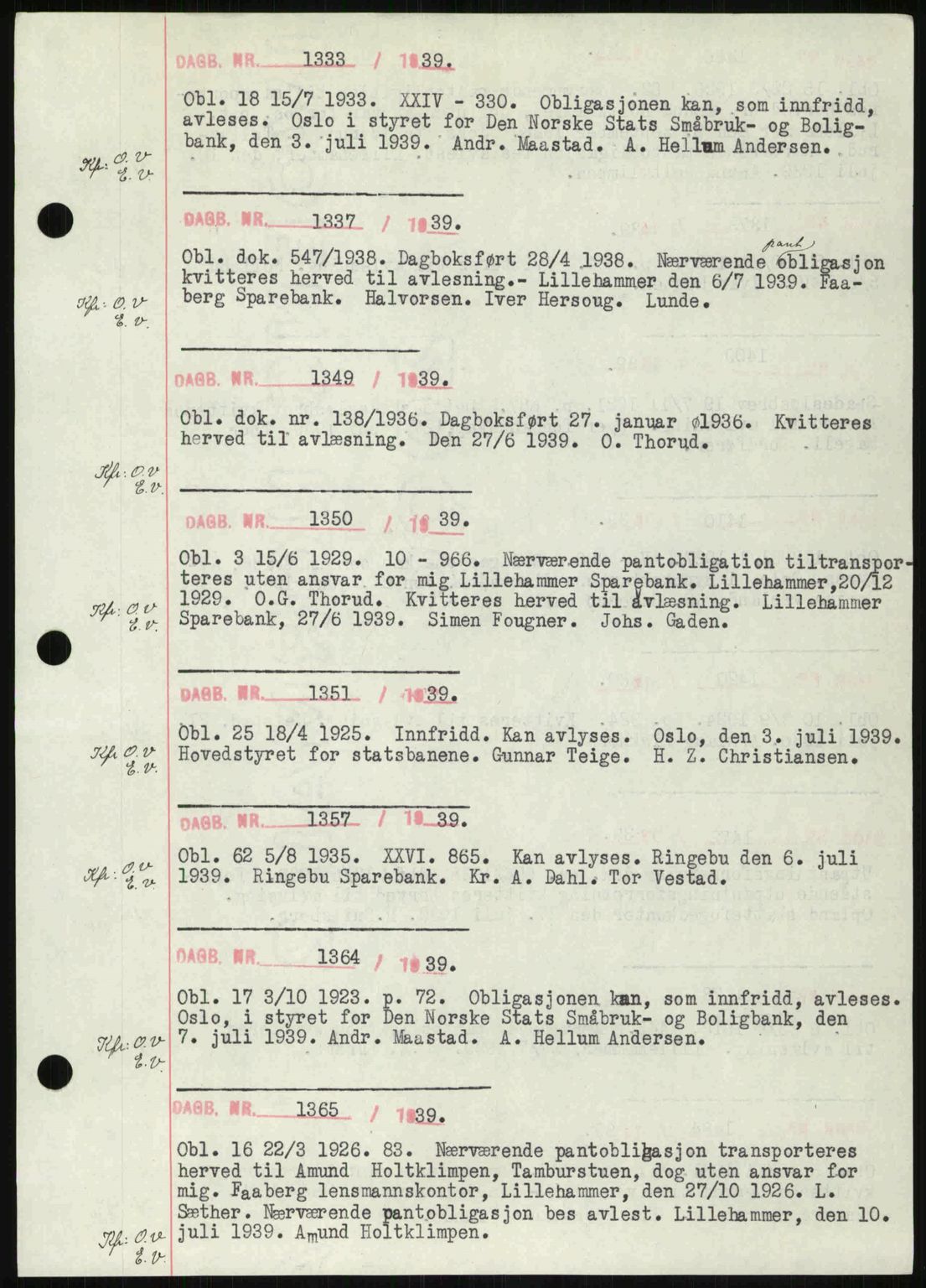 Sør-Gudbrandsdal tingrett, SAH/TING-004/H/Hb/Hbf/L0002: Mortgage book no. C1, 1938-1951, Diary no: : 1333/1939