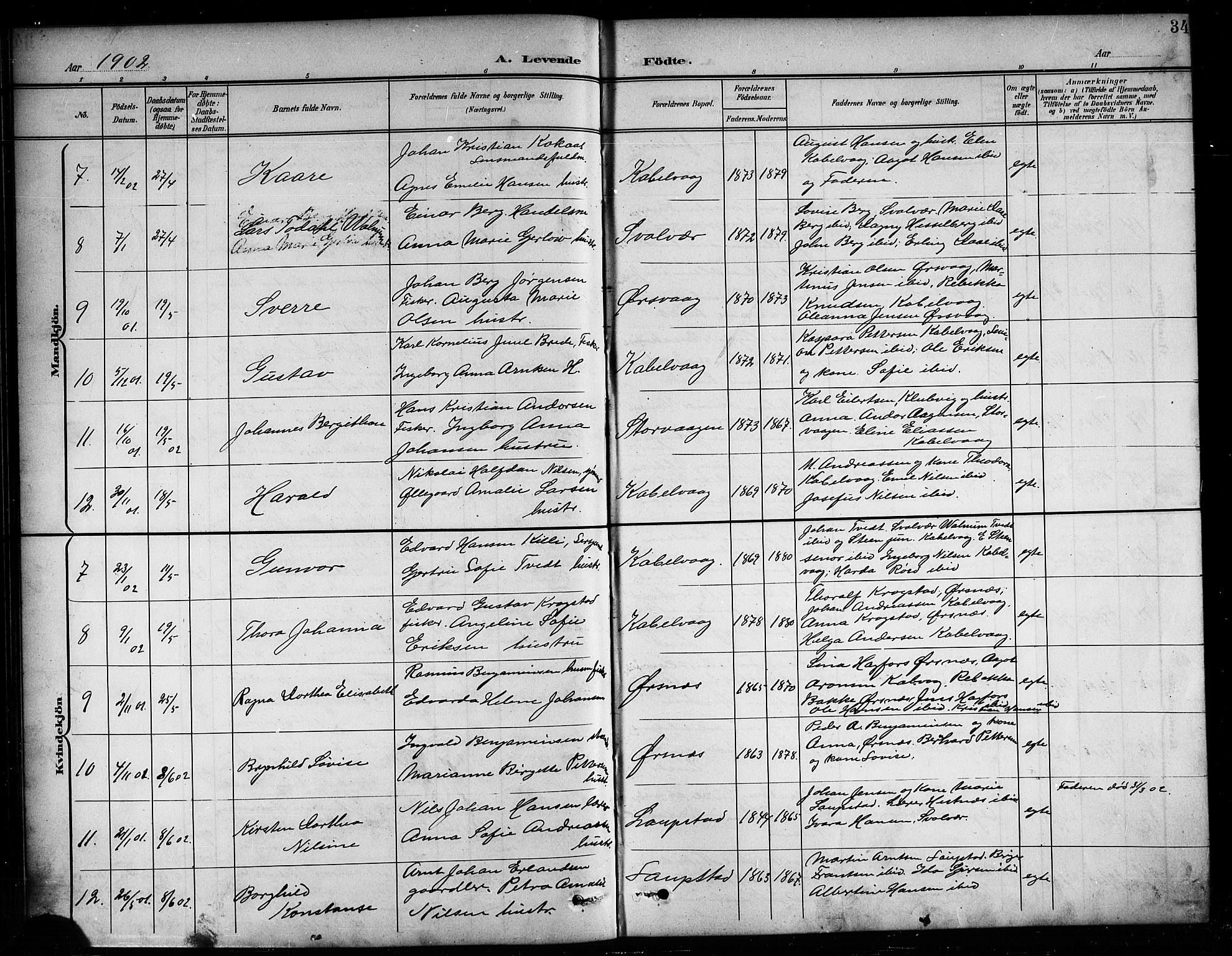 Ministerialprotokoller, klokkerbøker og fødselsregistre - Nordland, SAT/A-1459/874/L1078: Parish register (copy) no. 874C07, 1900-1907, p. 34