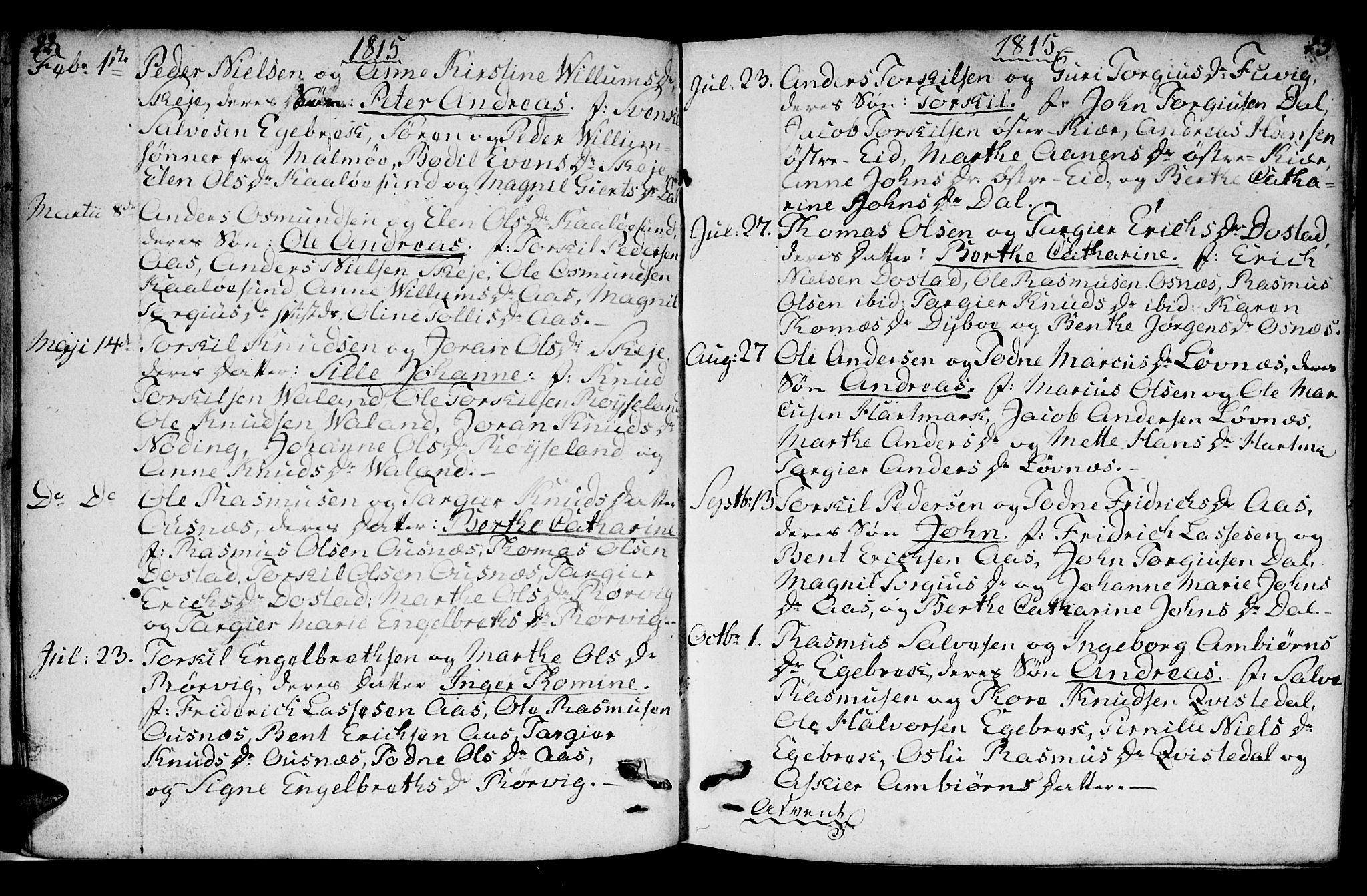 Mandal sokneprestkontor, SAK/1111-0030/F/Fb/Fbb/L0001: Parish register (copy) no. B 1, 1802-1846, p. 22-23