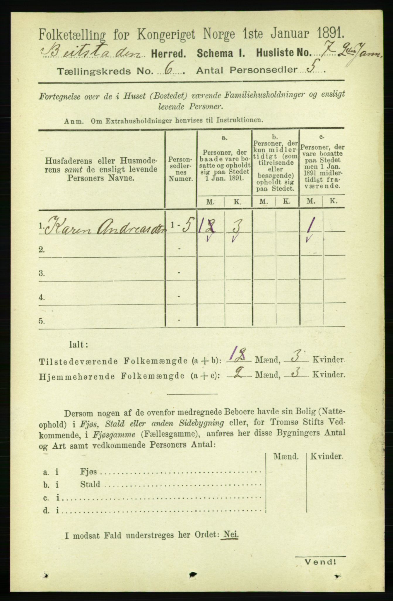 RA, 1891 census for 1727 Beitstad, 1891, p. 1505