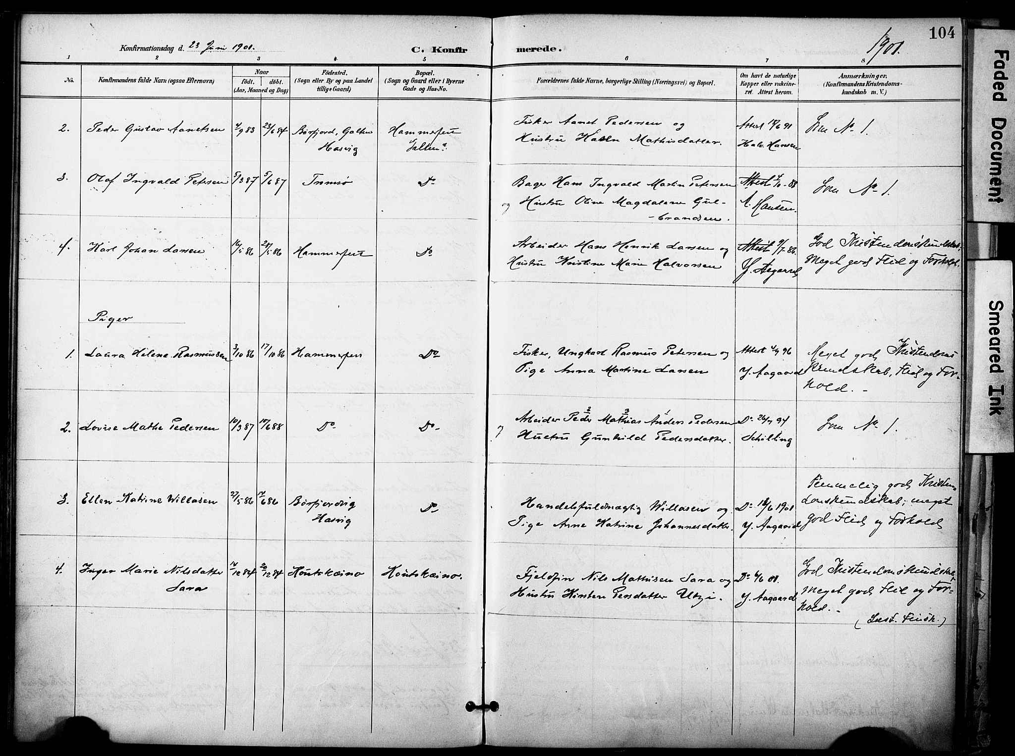 Hammerfest sokneprestkontor, SATØ/S-1347/H/Ha/L0010.kirke: Parish register (official) no. 10, 1898-1905, p. 104