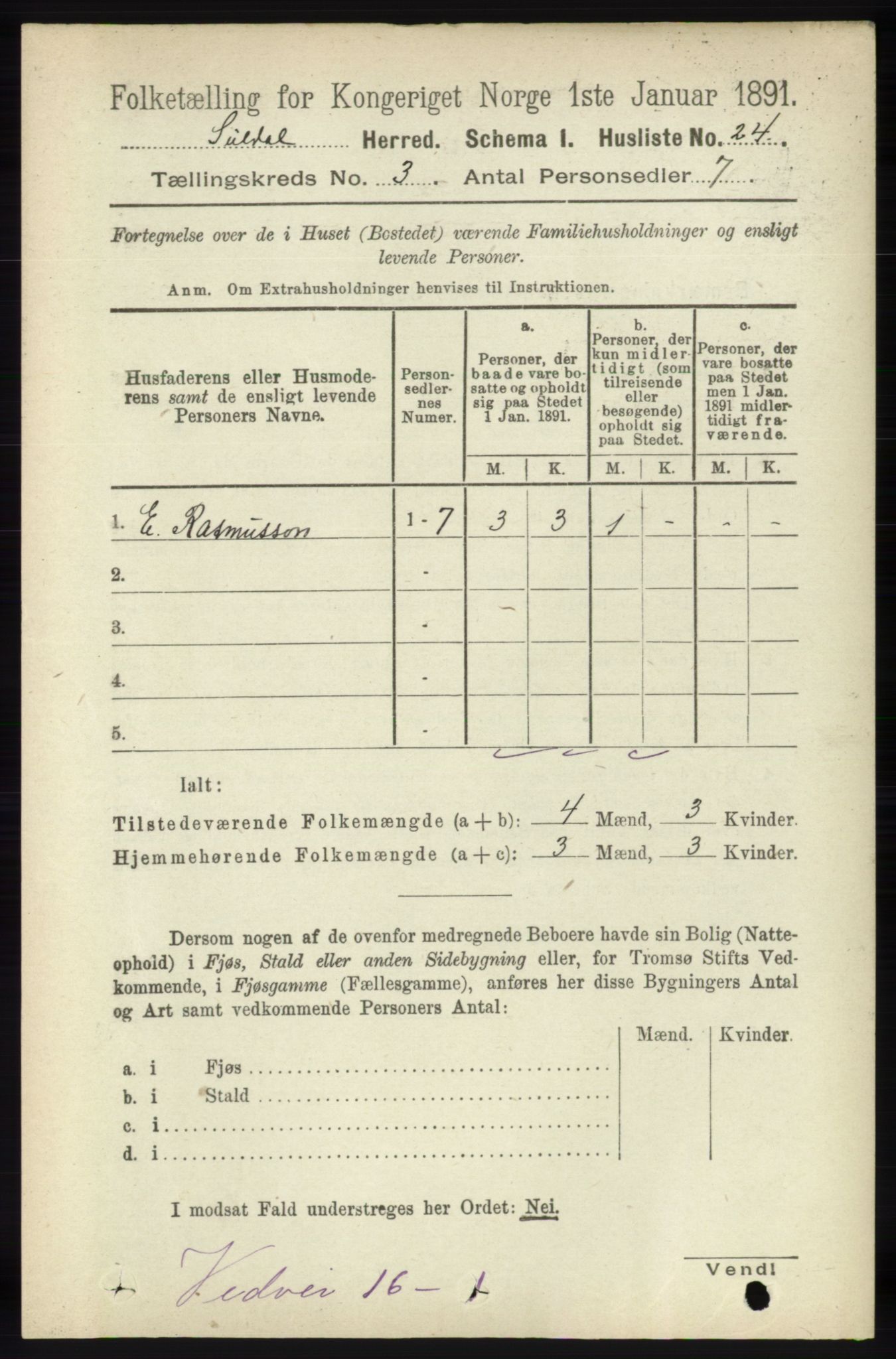 RA, 1891 census for 1134 Suldal, 1891, p. 607