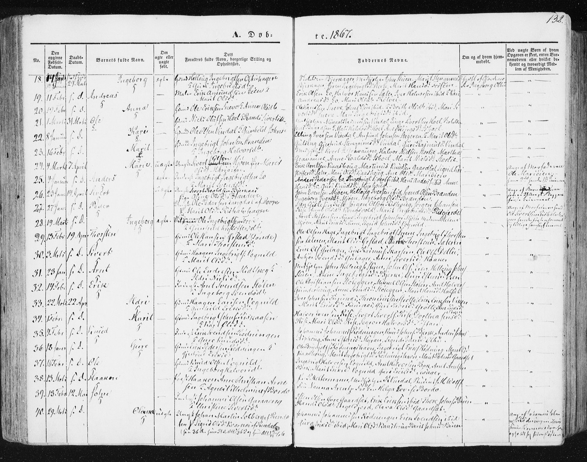 Ministerialprotokoller, klokkerbøker og fødselsregistre - Sør-Trøndelag, SAT/A-1456/678/L0899: Parish register (official) no. 678A08, 1848-1872, p. 132